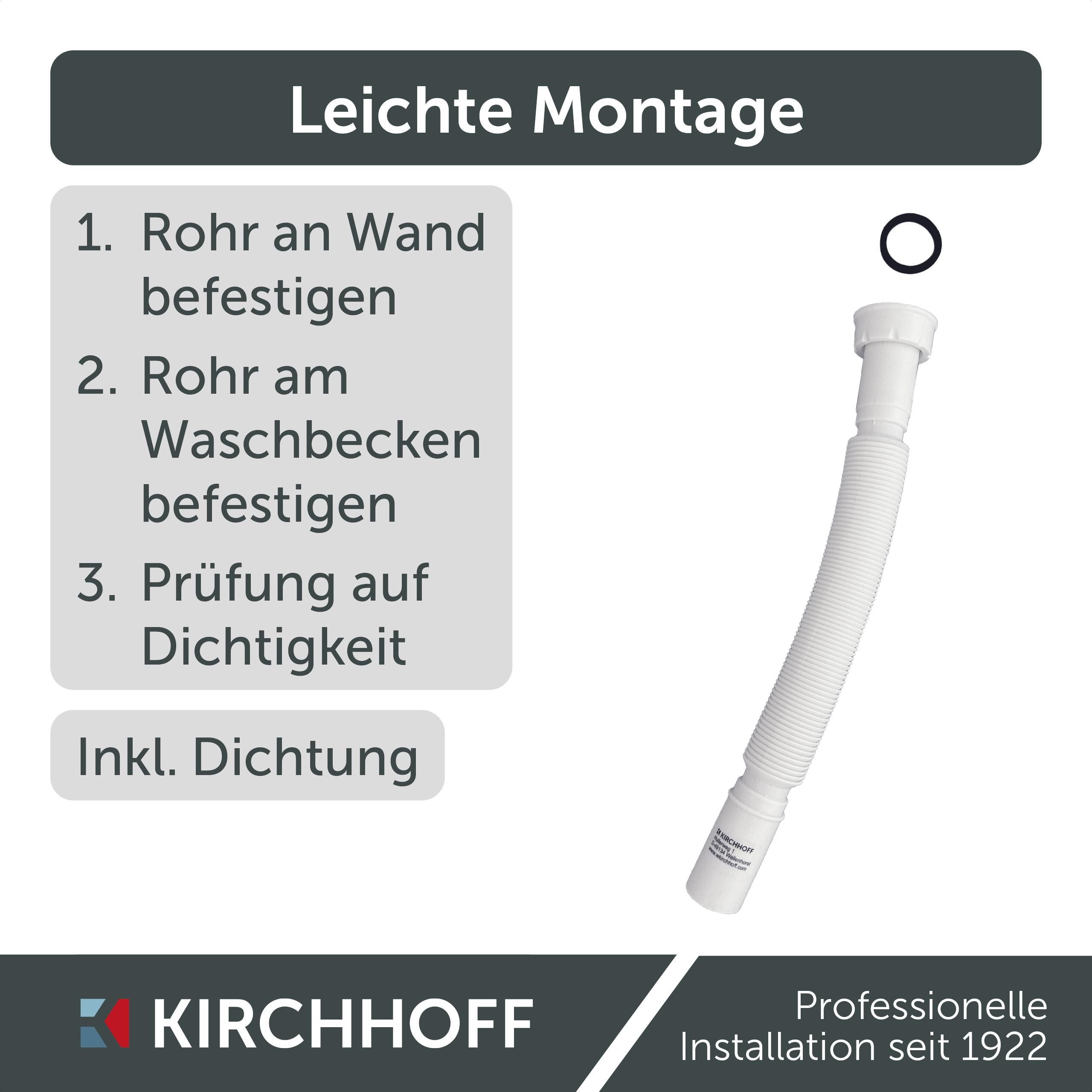 Kirchhoff Ablaufrohr Flexibles Anschlussrohr, Weiß