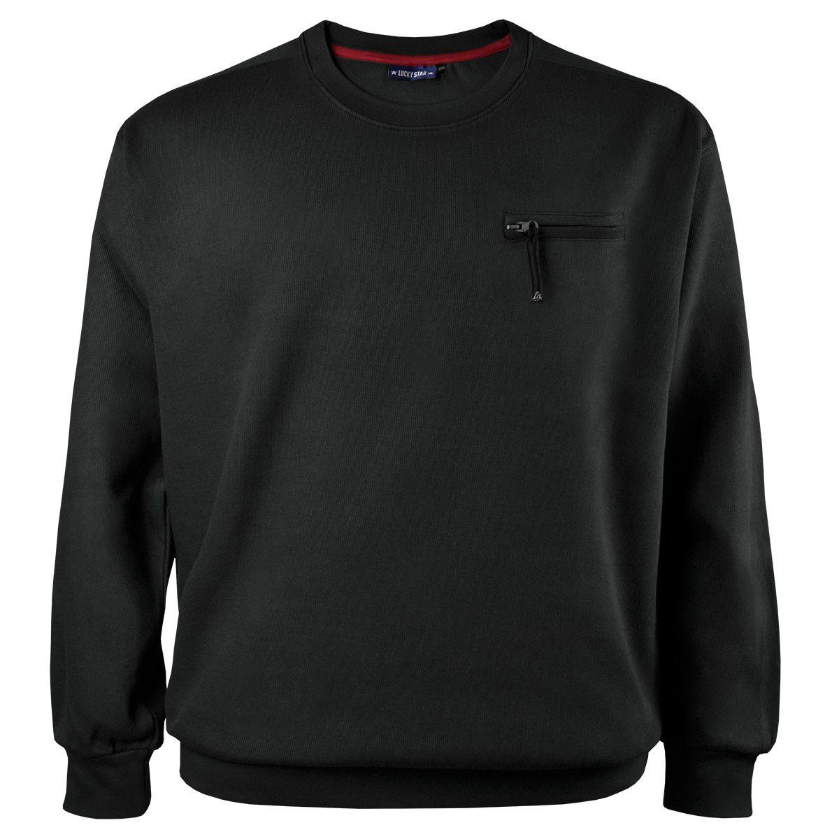 Herren Pullover Lucky Star Sweater Übergrößen Lucky Star Rib-Sweatshirt schwarz mit Tasche