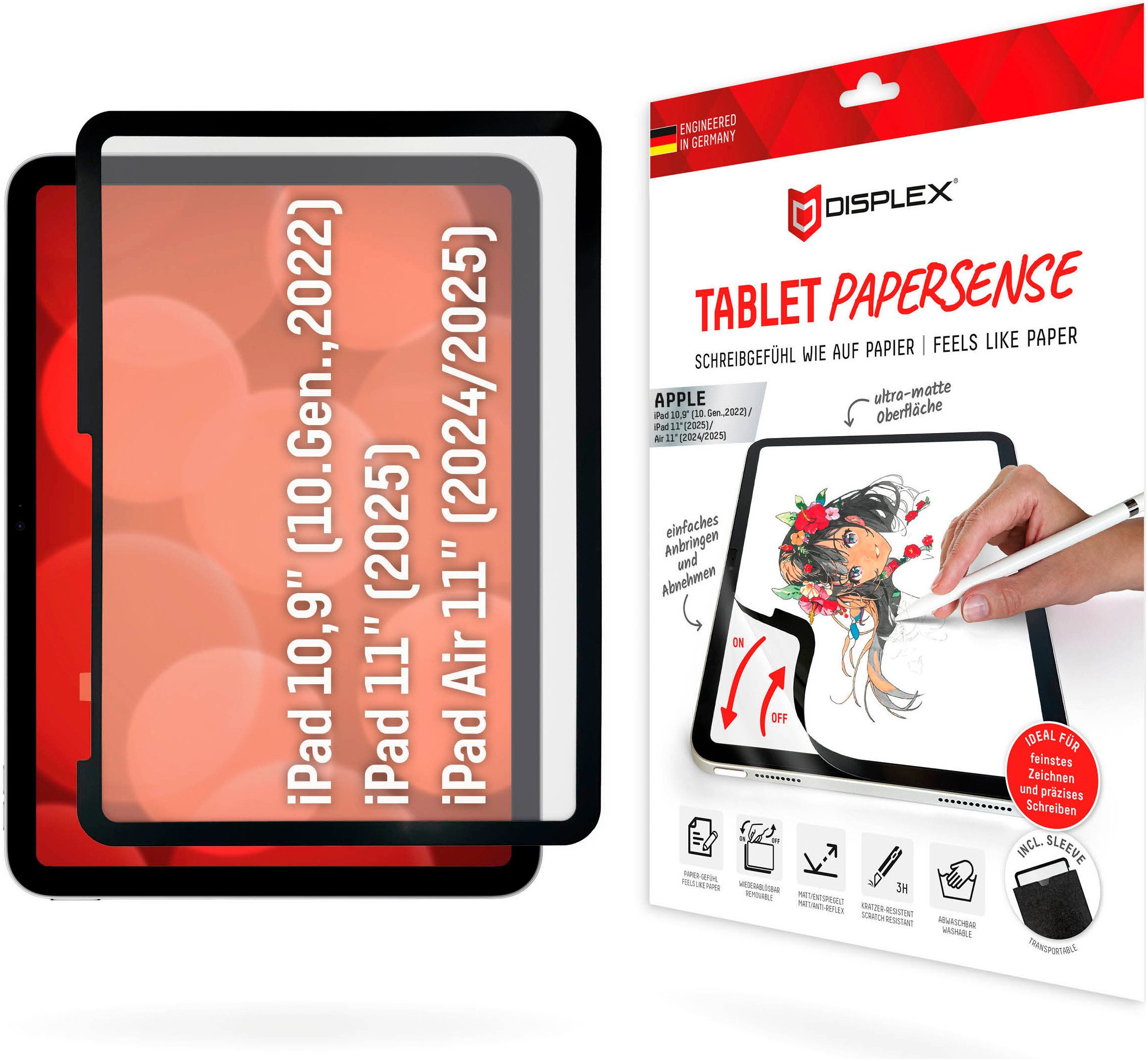 Displex Displayschutzfolie Tablet PaperSense für Apple iPad 10,9" (10. Gen., 2022), Apple iPad 11" (2025), Apple iPad Air 11" (2024/2025), Schreiben wie auf Papier