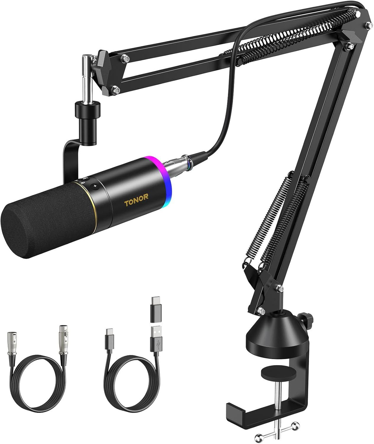 Streaming-Mikrofon  TONOR TD520S+ Mikrofonset – RGB, Boom‑Arm, Monitoring, Plug‑&‑Play