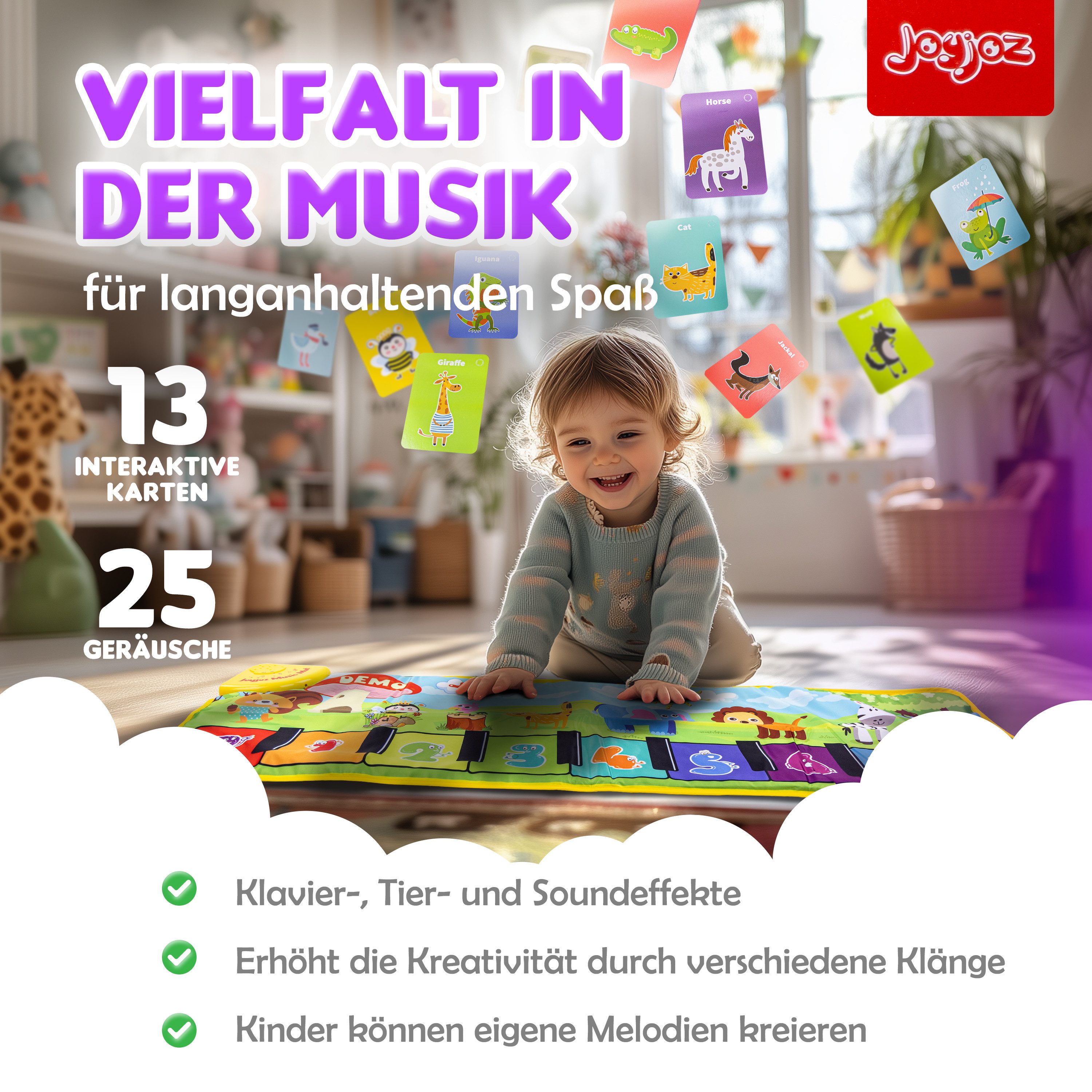 JoyJoz Spielmatte (Elektronische Klaviermatte, Tanzmatte für Kinder), mit 25 Geräuschen und 13 Karten – Spielspaß und Lernen in Einem – Bild 5 von 5