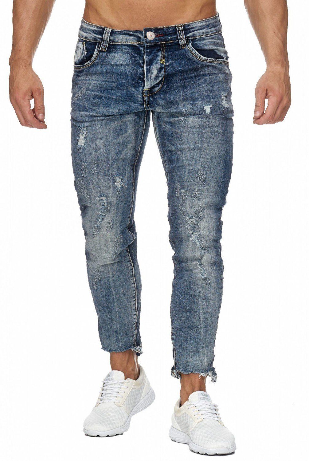 Jaylvis Slim-fit-Jeans »Herren Ripped Jeans Destroyed 7/8 Hose Regular Fit  Pants Tapered« (slim fit, 1-tlg., Knöpfe) 1960 in Blau online kaufen | OTTO