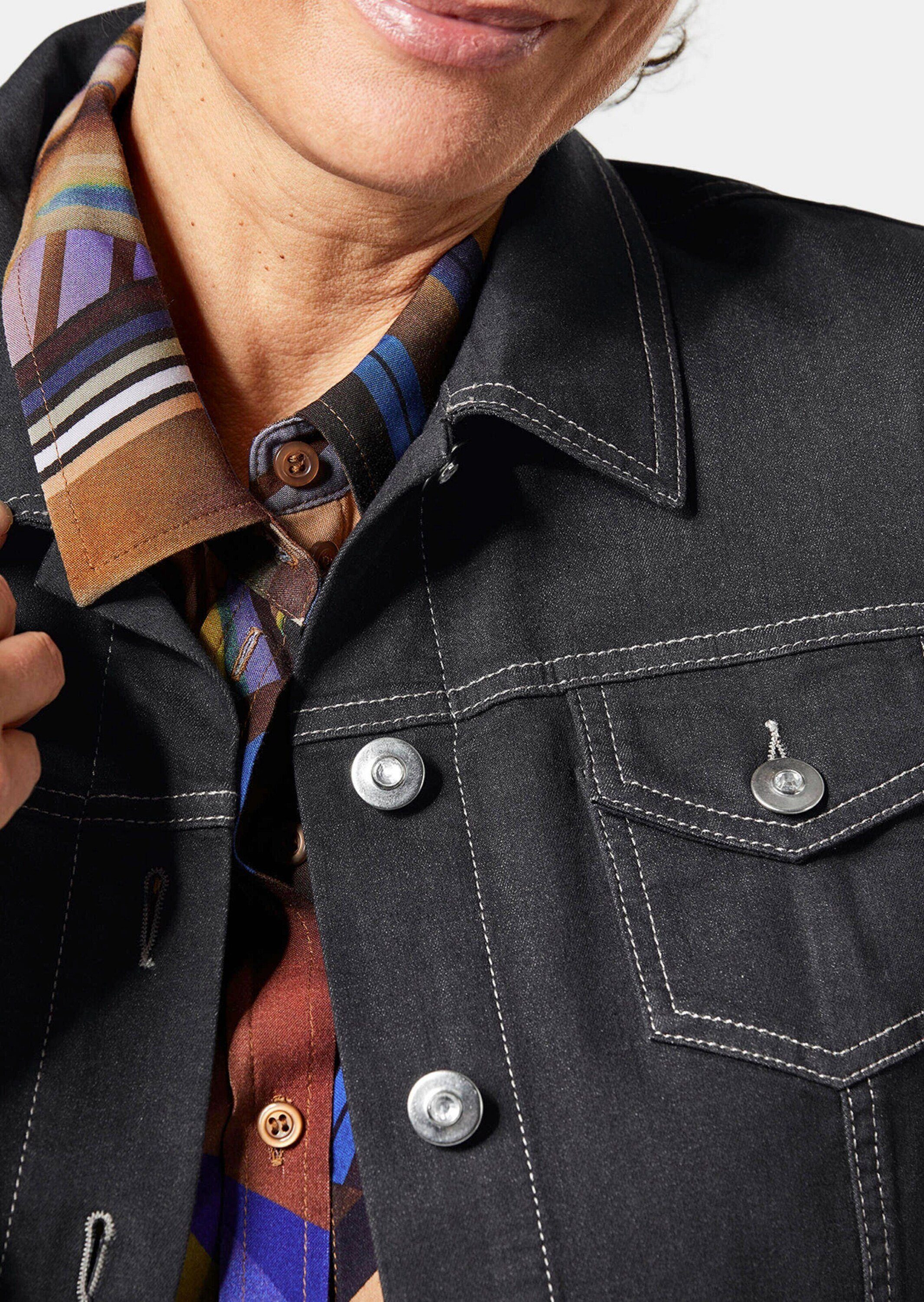 GOLDNER Outdoorjacke Kurzgröße: Zeitlose Jeansjacke aus Baumwolle Unifarbenes Design mit klassischem Hemdkragen und modernem Bund