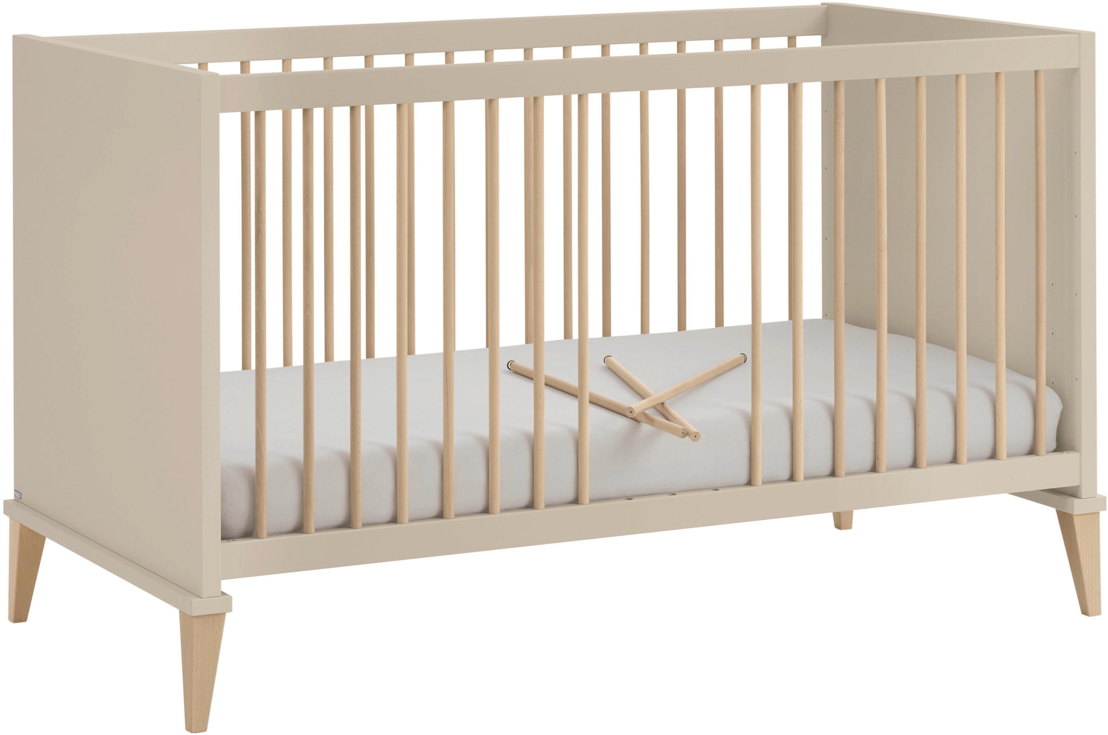 PAIDI Babybett JONTE 70x140cm in Beige, umbaubares Kinderbett mit Massivholz, Gitterbett 4-fach höhenverstellbar, entnehmbare Sprossen, Juniorbett – Bild 4 von 5