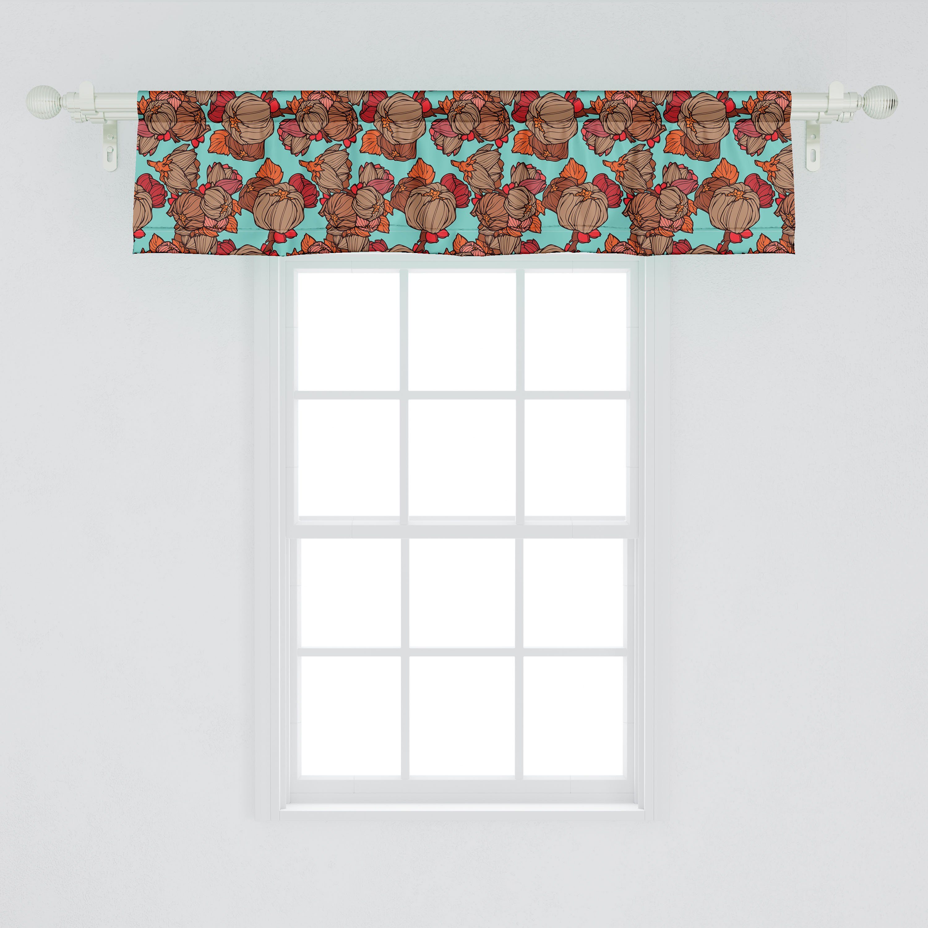Scheibengardine Vorhang Volant Warm Microfaser, Aufkeimende mit für Schlafzimmer Abakuhaus, Pfingstrosen Blumen Tone Dekor Küche Stangentasche
