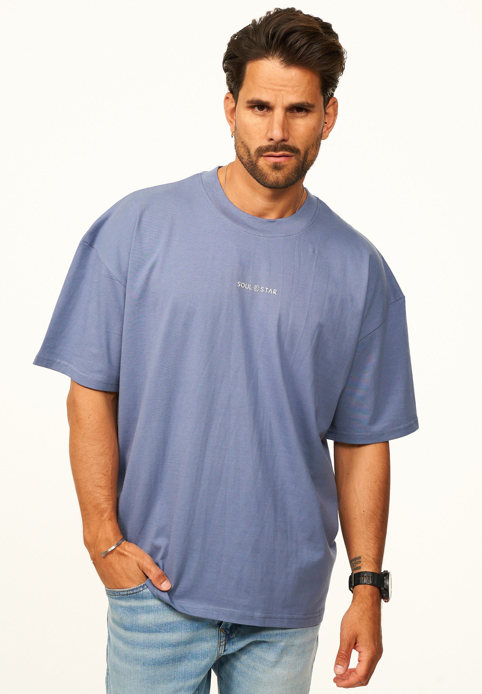 SOULSTAR T-Shirt im Oversize Fit - Herren Kurzarm Shirt mit Rundhals-Ausschnitt Basic Oberteil Crew-Neck kurzärmlig aus 100% Baumwolle für Männer