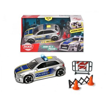 Dickie Toys Spielzeug-Polizei Audi RS3, 15 cm, mit Straßensperre und Pylone, Licht & Sound
