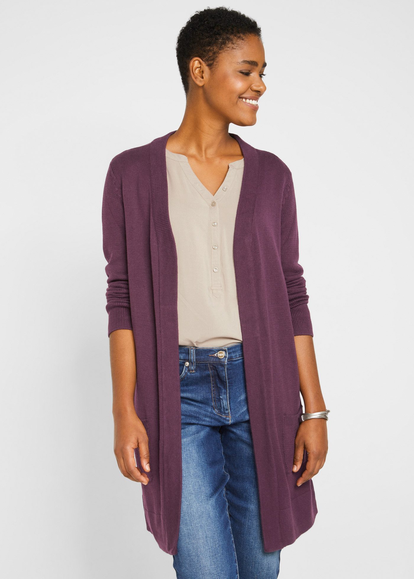 bonprix Longstrickjacke (1-tlg) Oversize-Passform, kuschelig weicher Strick, ohne Verschluss