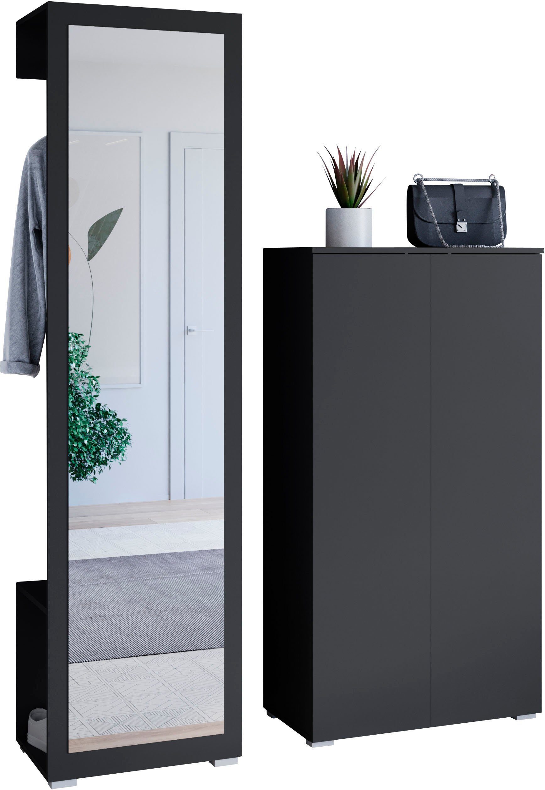 OTTO home Garderoben-Set PARIS/ TOKYO, (Komplett-Set, 2-St), Garderoben-Set Breite 130cm, moderne grifflose Flurmöbel Kleiderstange