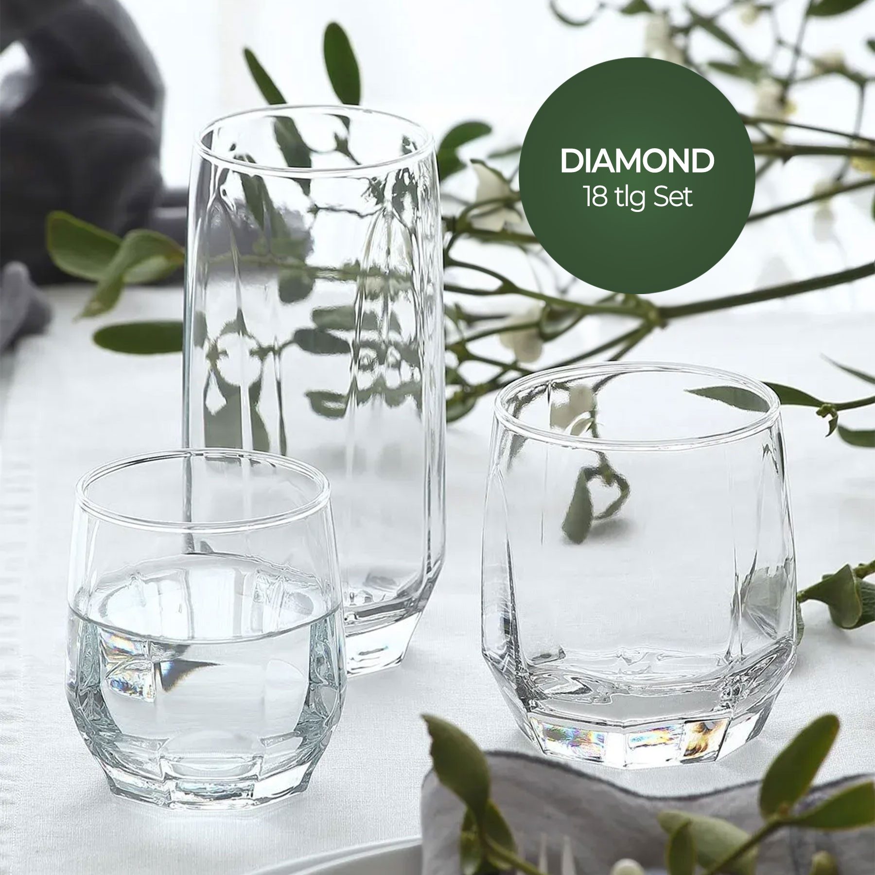 LAV Стекло-Set Diamond, Glas, Elegantes, facettiertes Design für stilvolle Akzente.