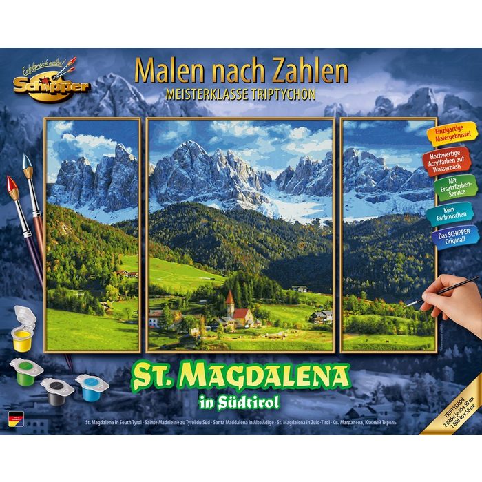 Schipper Malen nach Zahlen Meisterklasse Triptychon - St. Magdalena in Südtirol Made in Germany