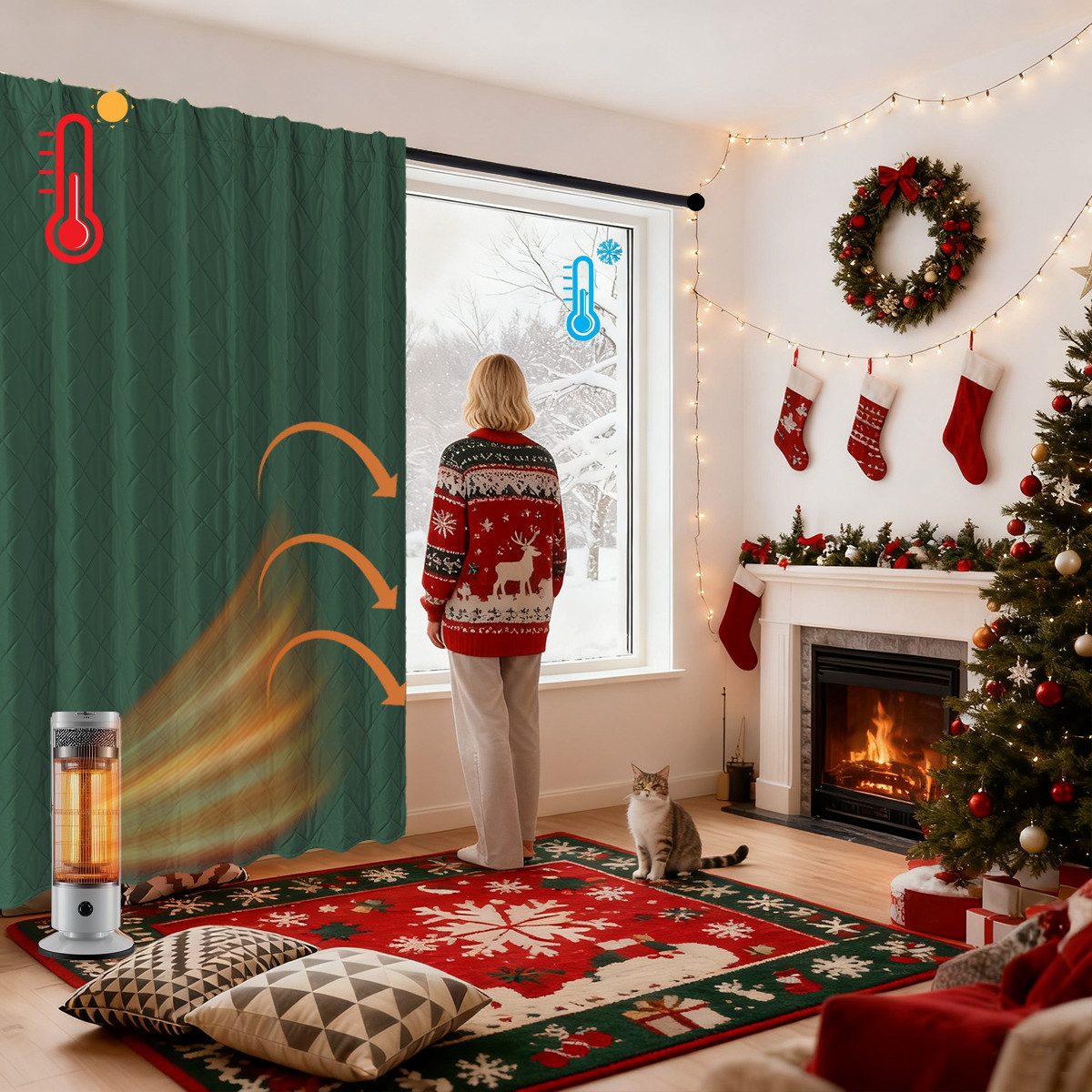 Jibenhome Gardine Samtvorhang Gesteppter 254cm Blickdicht, Wärmeisolierend, Weihnachtliche Räume