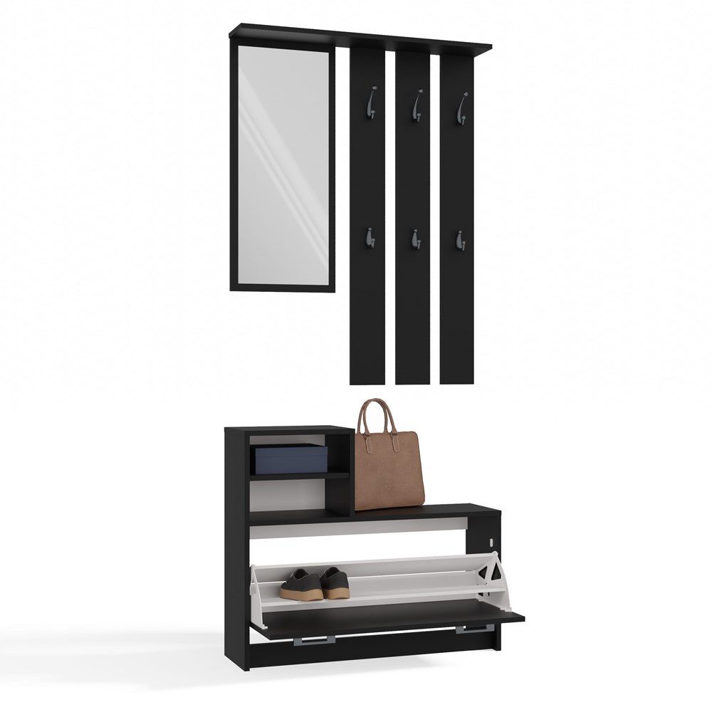 MAGOWA Garderoben-Set praktisches Set mit Spiegel & Schuhschrank – Modern & Stilvoll, (Komplett-Set, Garderobenpaneel mit Schuhschrank & Spiegel), zeitloses Design