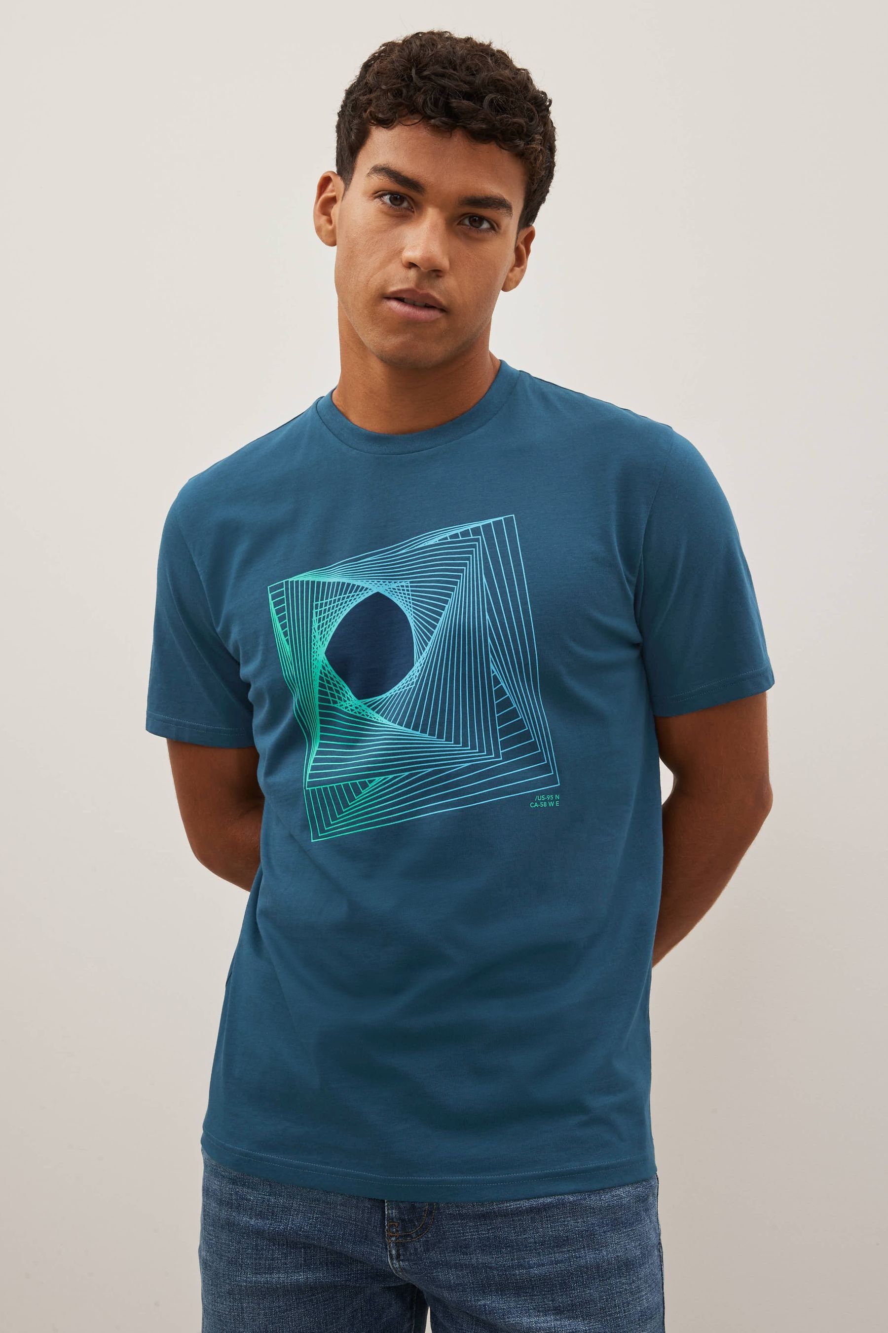 Next Print-Shirt Lines T-Shirt mit (3-tlg) Blue/Black/Rust Print-3er Pack