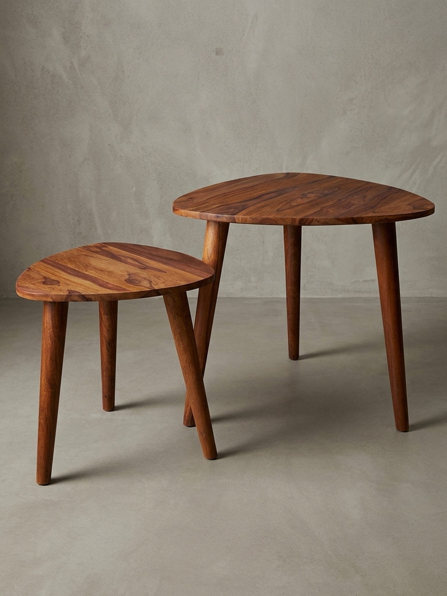 KADIMA DESIGN Satztisch Design Satztisch Edelholz Klein, Massivholz Beistelltisch 2er Set (Schmaler Sofatisch Ablagetisch), Klein, Couchtisch Set 2 Holz Tische, Massivholz Wohnzimmertisch