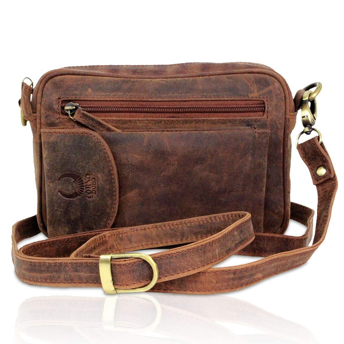 Corno d´Oro Handgelenktasche Handmade Umhängetasche Herren Echt Leder Vintage Hellbraun klein, für Mini Tablet bis 8 Zoll; mit abnehmbarem Schultergurt