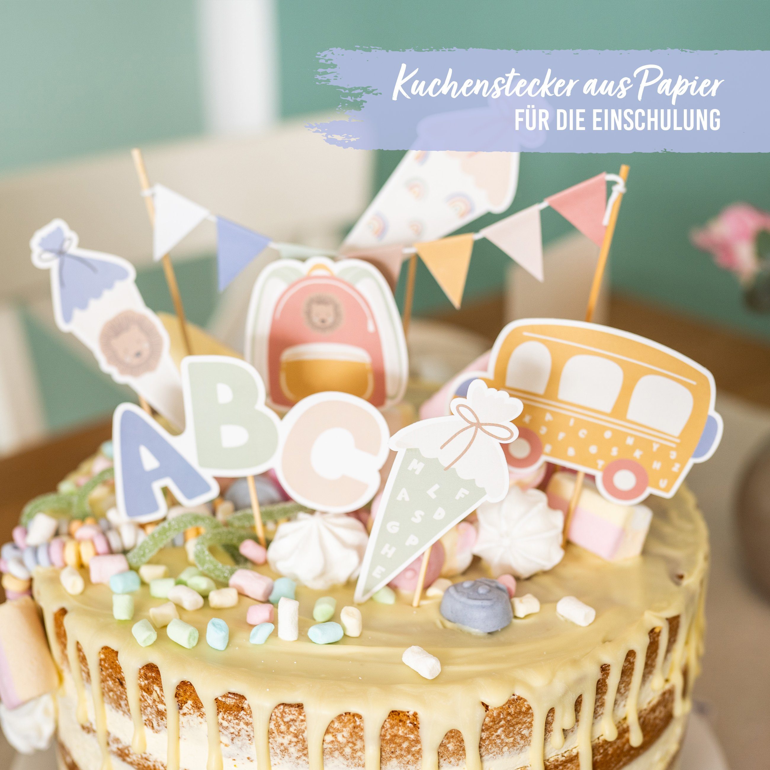 PAPIERDRACHEN Tortenstecker Kuchenstecker zur Einschulung - in verschiedenen Designs, Einschulung - Erste Klasse - Einschulungsparty