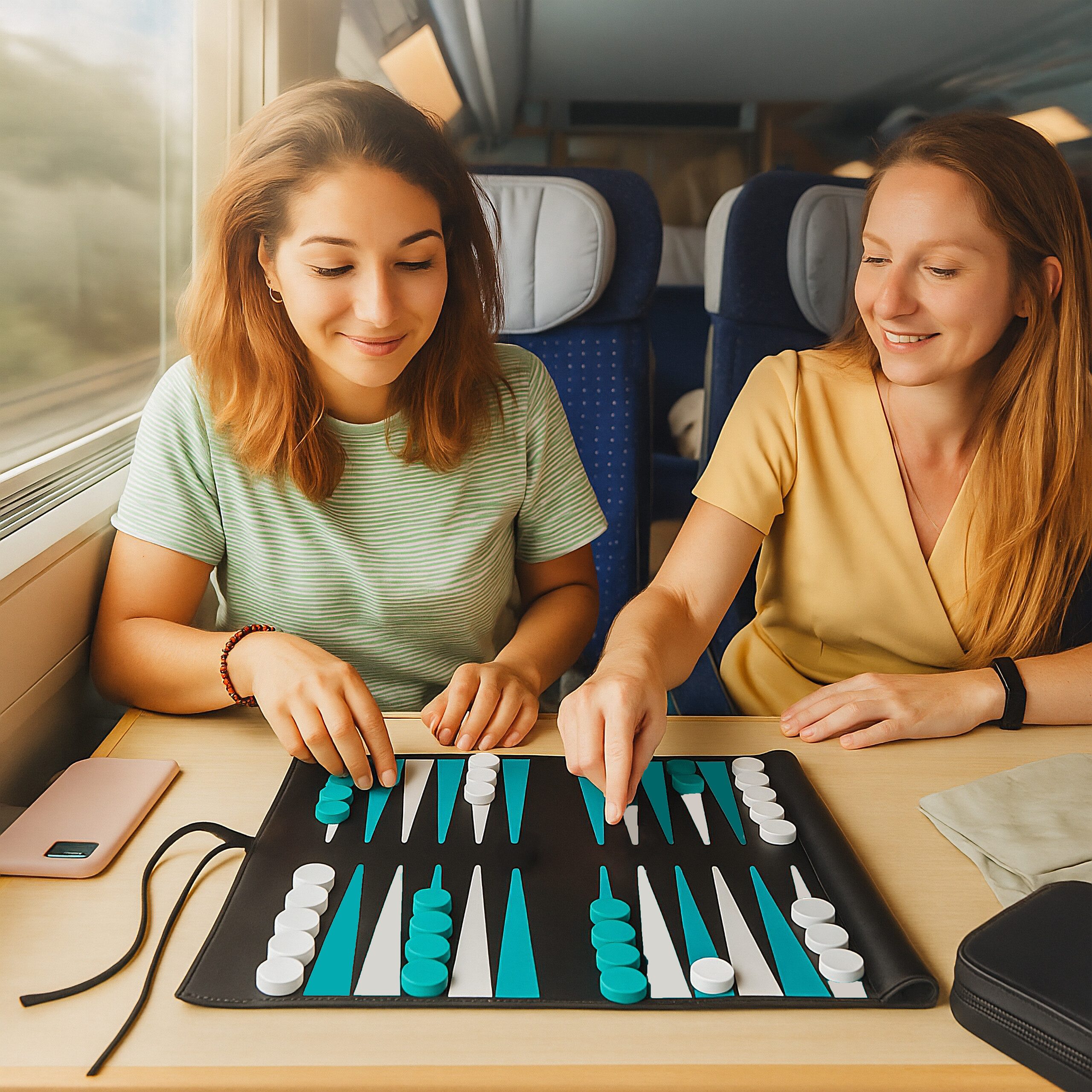 relaxdays Spiel Backgammon zum Aufrollen, Strategiespiel, Türkis