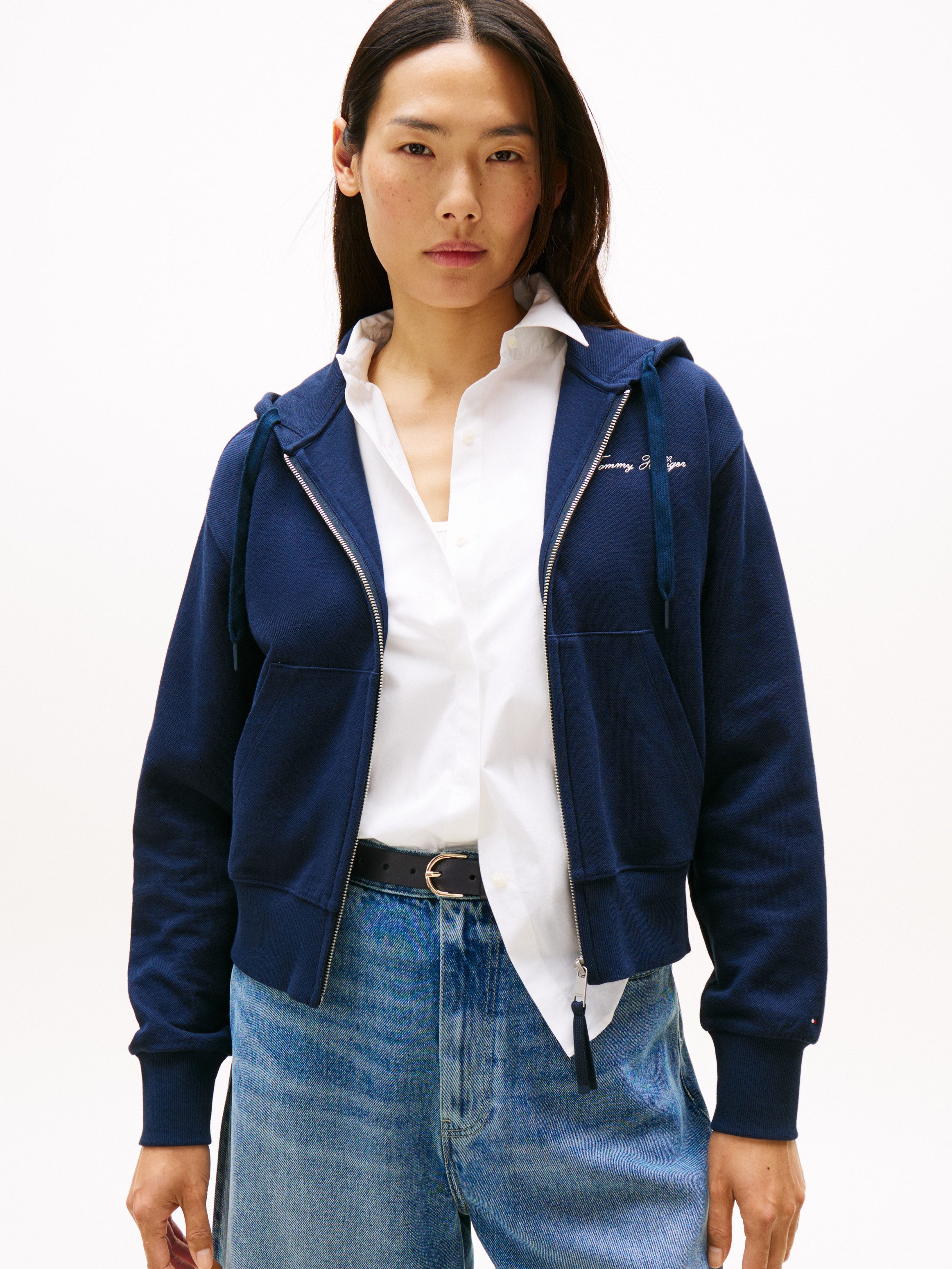 Tommy Hilfiger Sweatjacke SCRIPT REG PIQUE ZIP-UP HOODIE mit Tommy Hilfiger günstig online kaufen