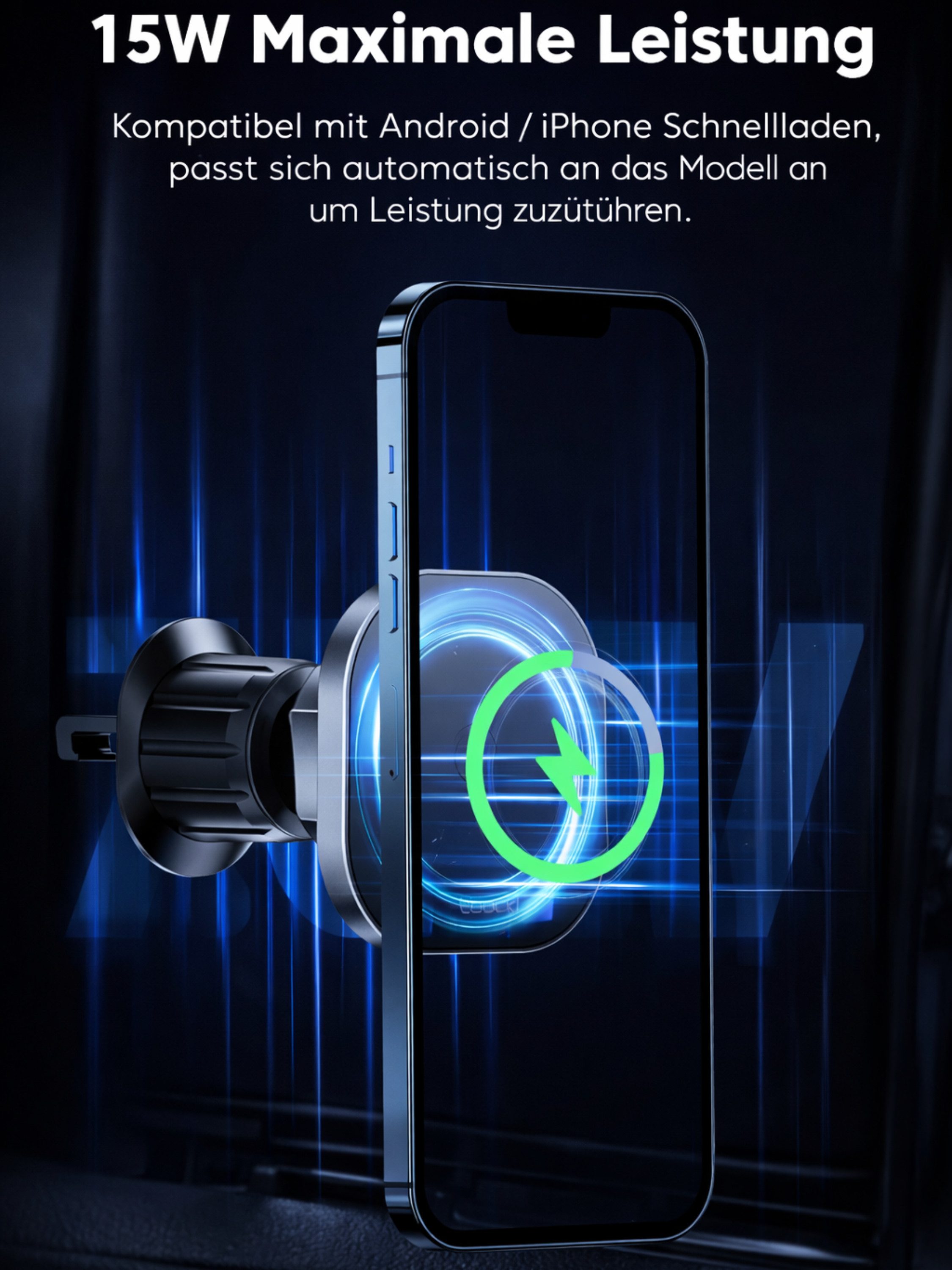 RUHE Handy-Halterung Wireless Charger Kabelloses Laden Auto Handy Halterung 15W, (bis 7 Zoll, Packung, 1-tlg., Magnetische Handyhalterung, Handyhalterung Magnet – Bild 5 von 5