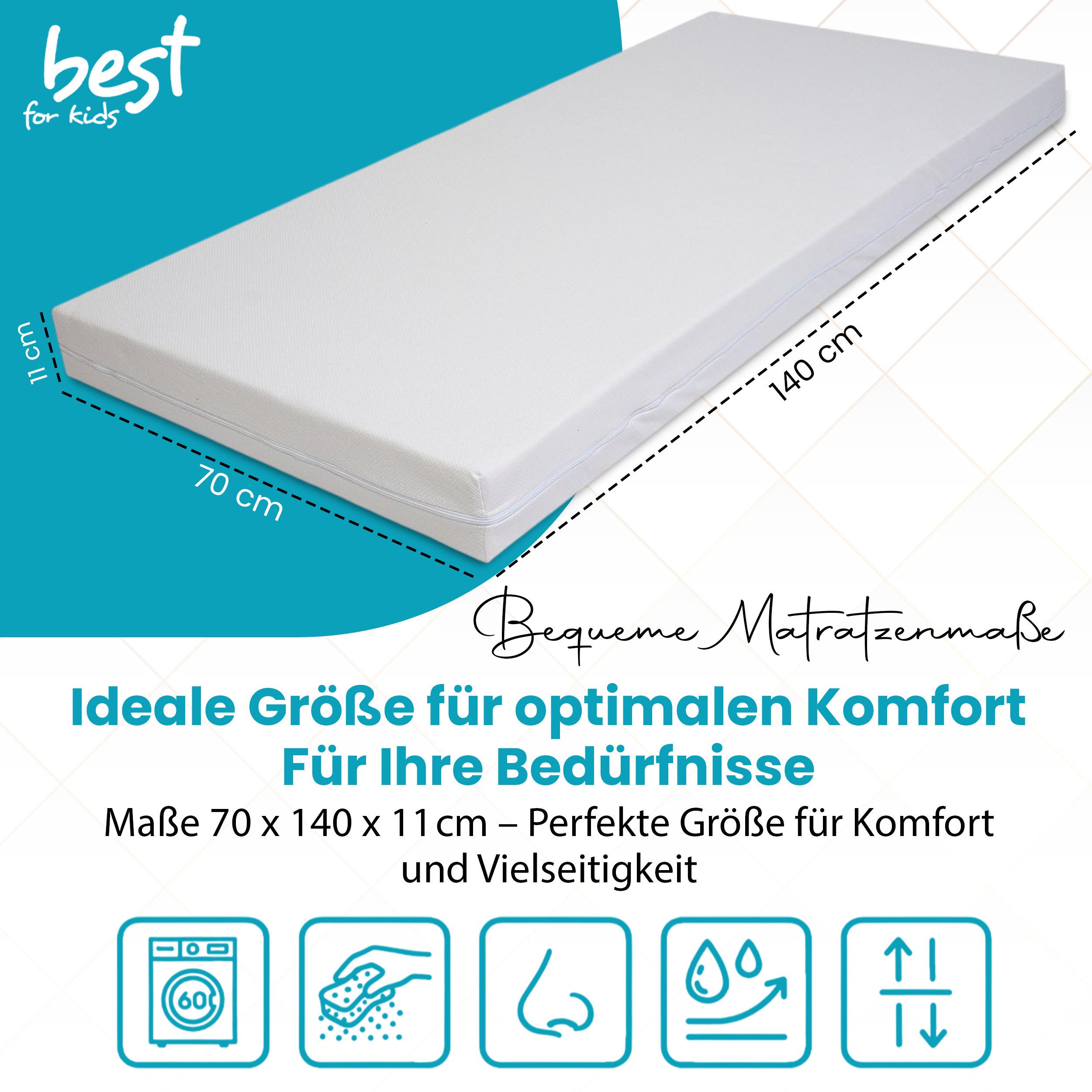 Kindermatratze Kindermatratze70x140x10cm Sweety-2 kinderbett Matratze, Foam matratze, Best for Kids, 10 cm hoch, (Einzelartikel, 1 × Kindermatratze), zertifiziert, allergikerfreundlich, 100 % Baumwolle