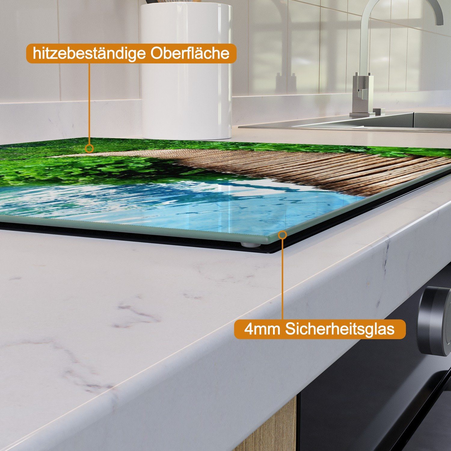 Herd-Abdeckplatte ESG-Sicherheitsglas, Wald, Größen Wallario im (Glasplatte, 5mm verschiedene 1 Holzweg tlg., inkl. Noppen),