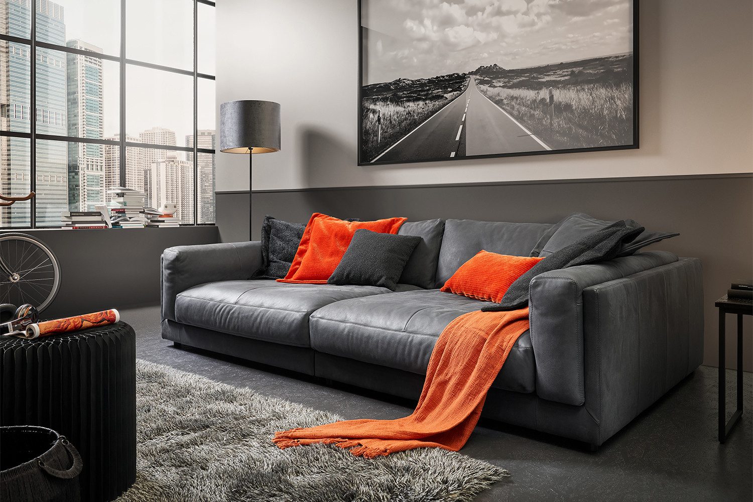 KAWOLA Big-Sofa RAINA, Couch Cord oder Leder verschiedene Farben 254x150 cm
