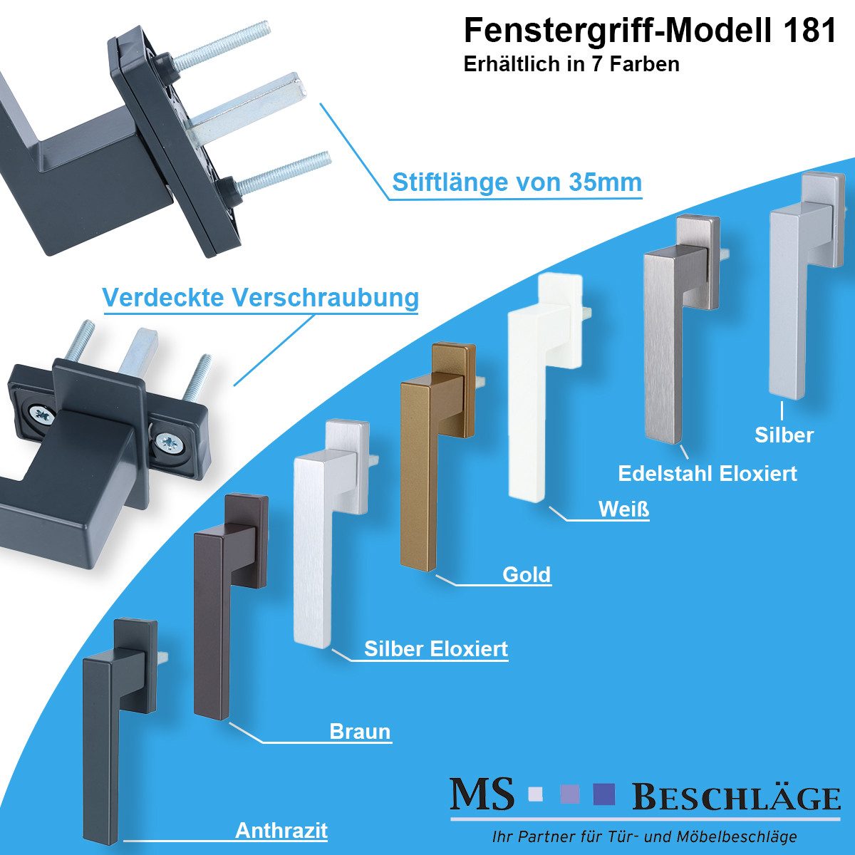 MS Beschläge Fenstergriff Aluminium Fenstergriff moderner Fensterbeschlag, Anthrazit RAL 7016 – Bild 3 von 3