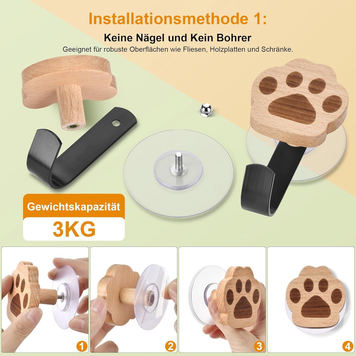 BlingBin Kleiderhaken 5pcs Holz Kleiderhaken Kinder Selbstklebender Wandhaken in Tiere-Form, Türen, Wand, (5 Stück, 5-St., 5pcs), Garderobenhaken Kleiderhaken Wand Wandaufhänger Türhaken