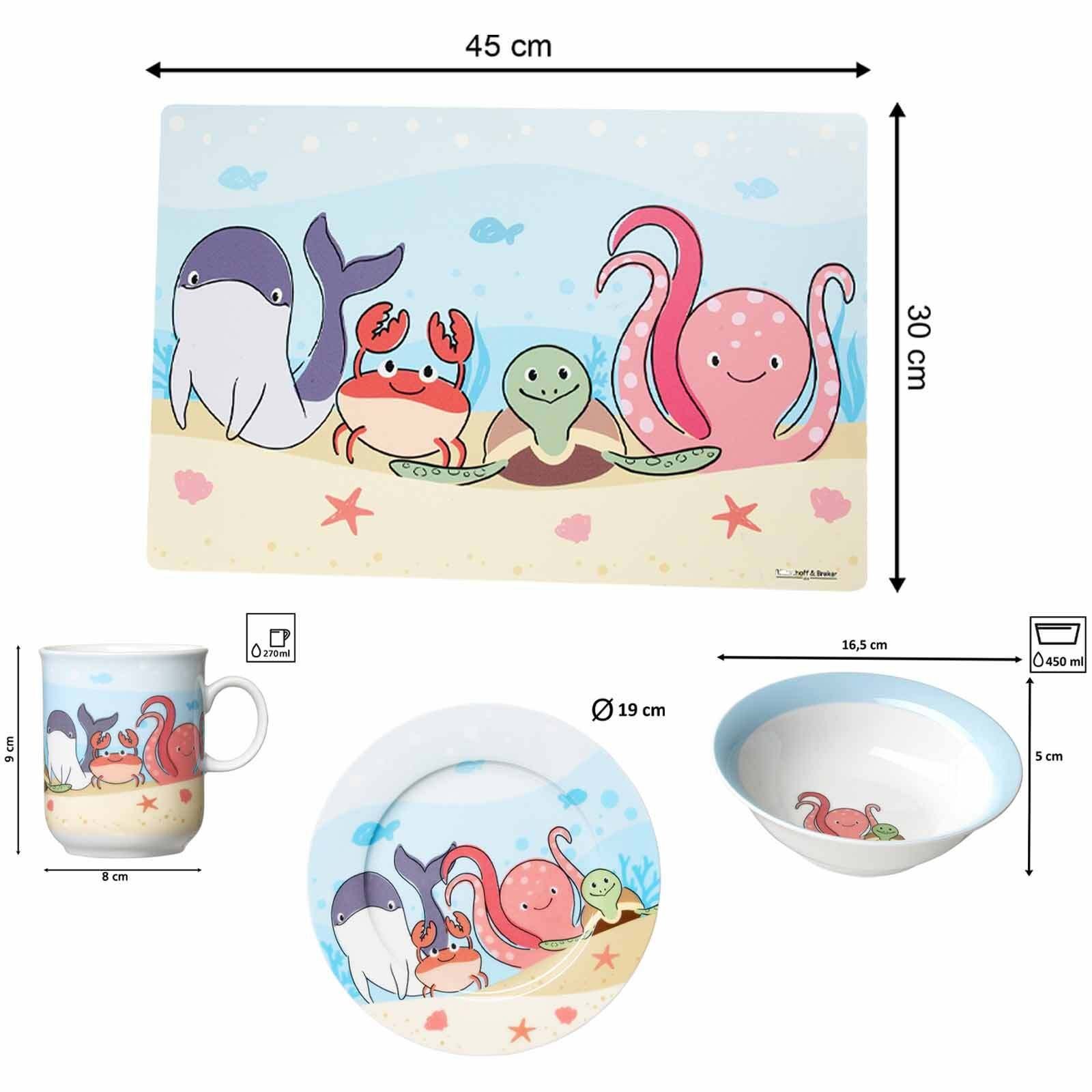 Porzellan Platzset Kindergeschirr mit Kindergeschirr-Set Ritzenhoff & (4-tlg), Breker Unterwasserwelt