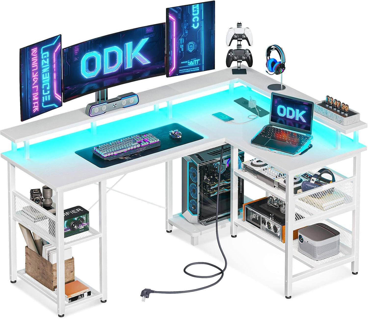 ODK Eckschreibtisch mit Netzablage, Weiß 150×102cm günstig online kaufen