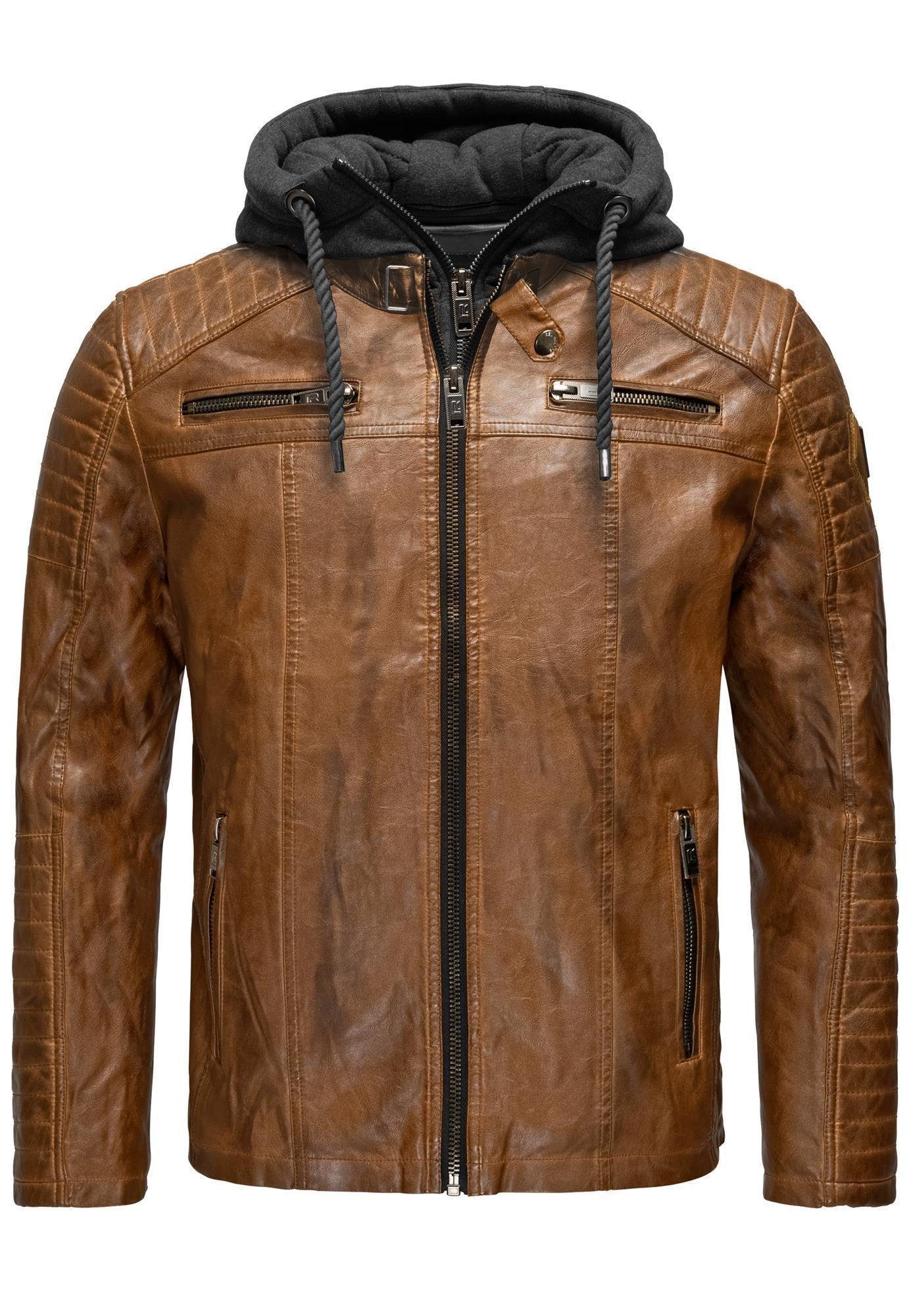 RedBridge Lederimitatjacke aus Kunstleder und abnehmbarer Kapuze hochwertig, robust