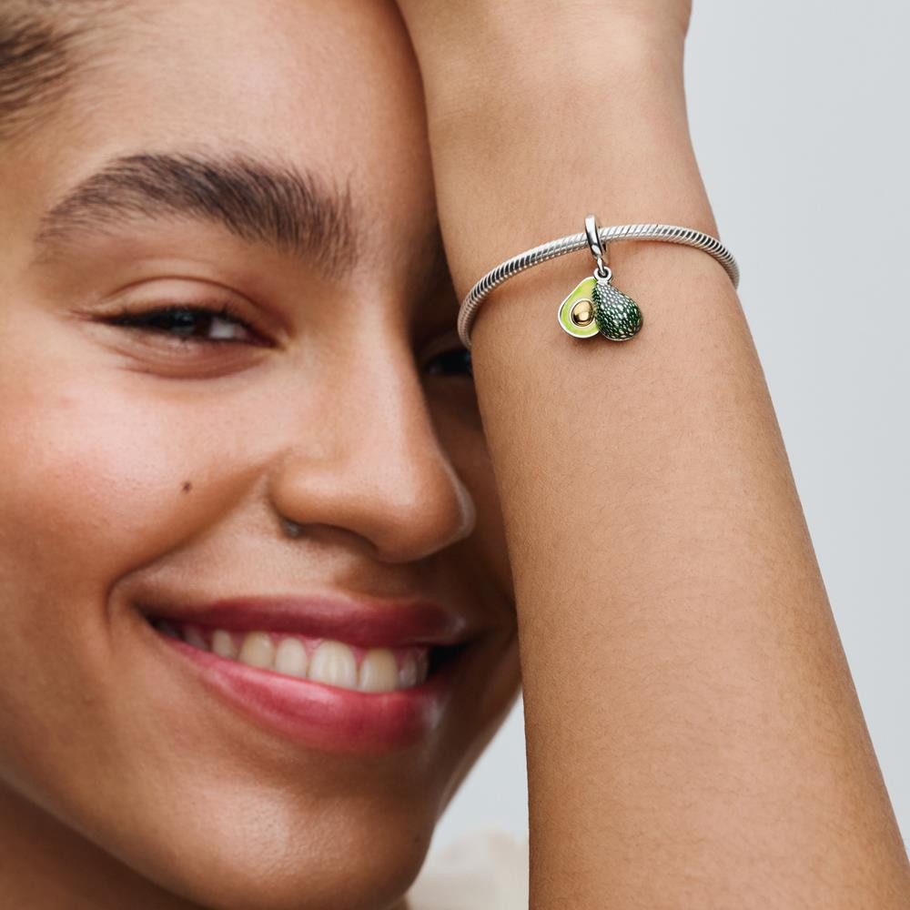 Pandora Charm-Einhänger Avocado Doppelter Charm-Anhänger, 925er Silber, Emaille von PANDORA