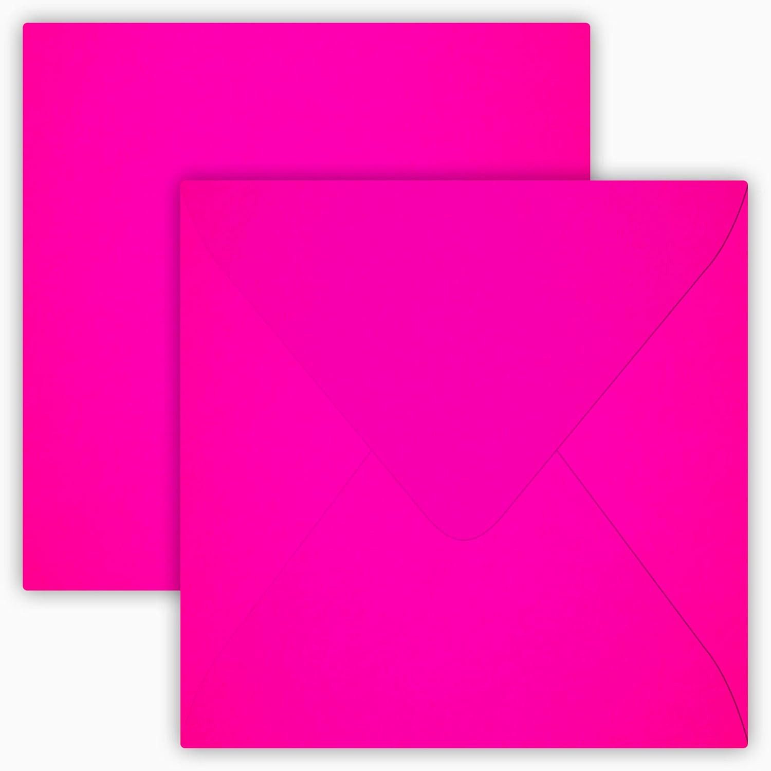 Briefumschläge24Plus Briefumschlag 12,5x12,5cm Quatratische 120g feuchtklebend N.Pink 50St., Quadratische Briefumschläge 100g Papier Spitze Klappe Neon Pink