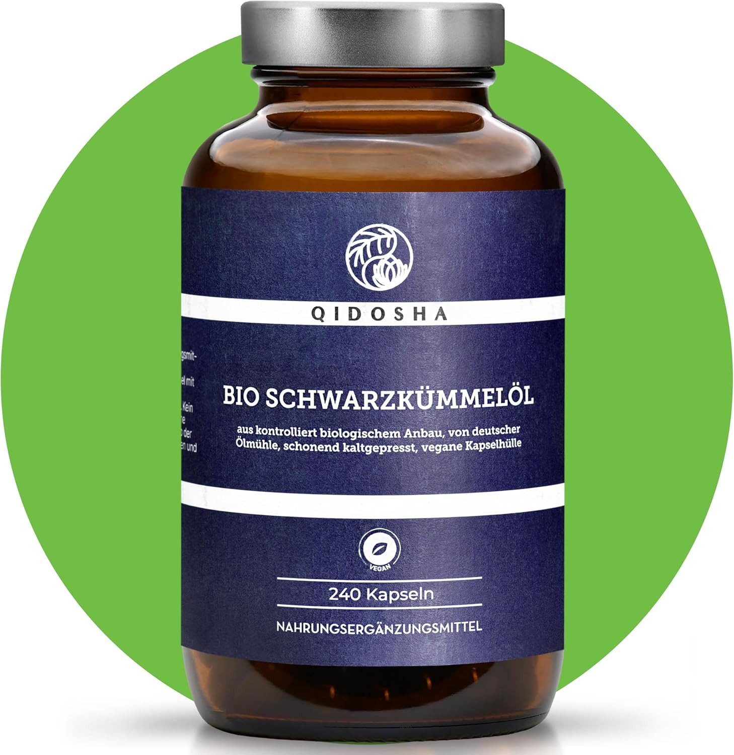 QIDOSHA Bio Schwarzkümmelöl Kapseln, 240 St., 147.4 g, 1000 mg, kaltgepresst
