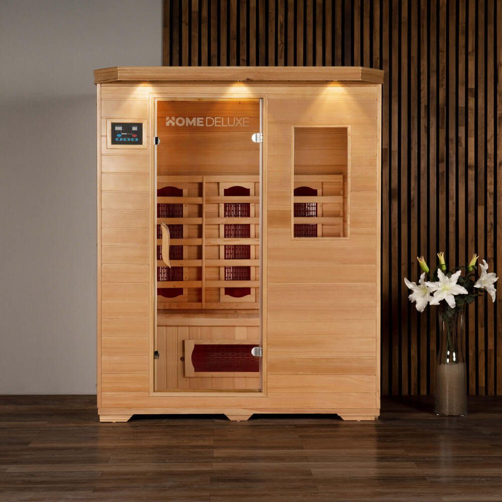 HOME DELUXE Infrarotkabine REDSUN L, BxTxH: 153 x 110 x 190 cm, 6 Keramikstrahler, für 3 Personen, Hemlocktanne, Infrarotsauna