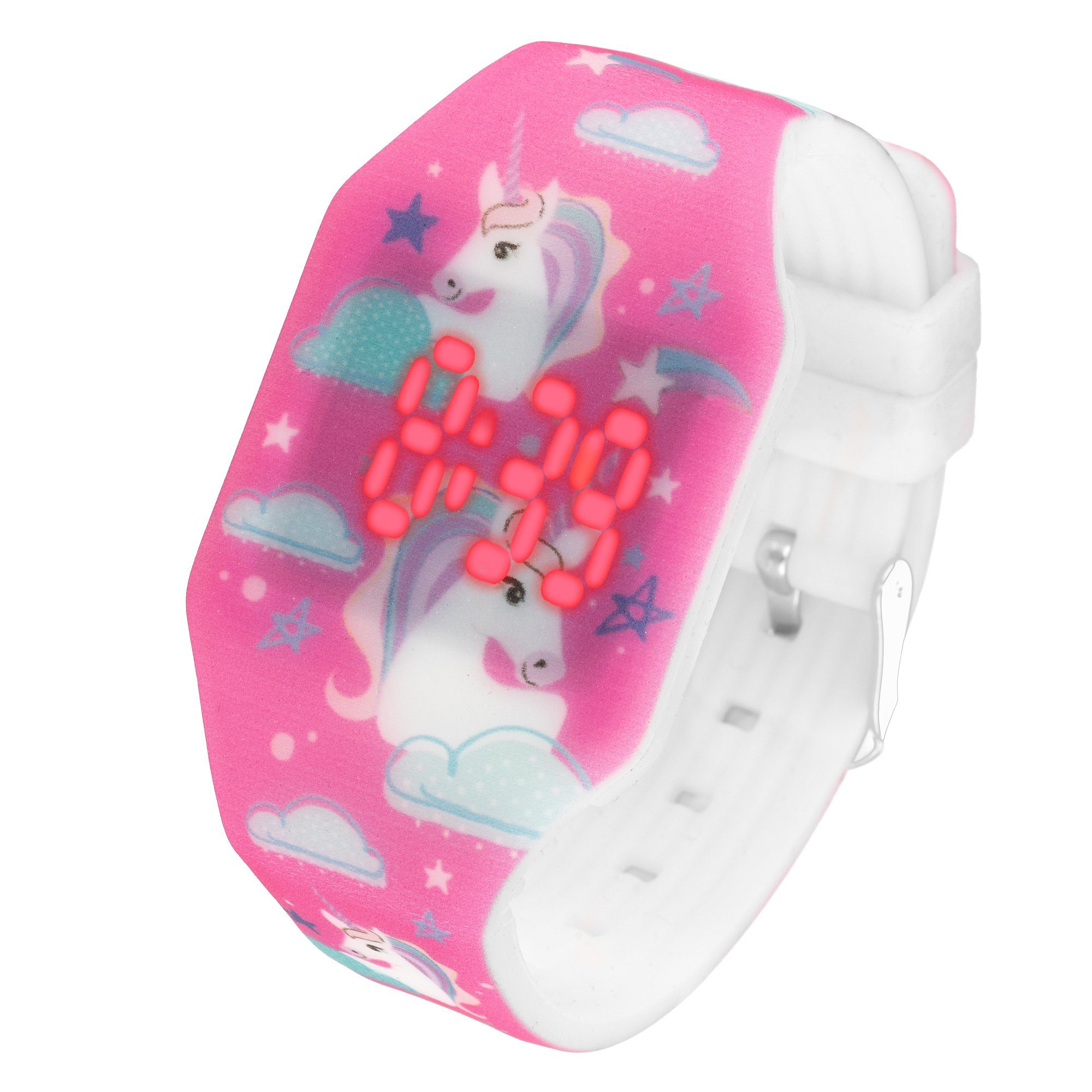 Taffstyle Quarzuhr Kinder Armbanduhr Silikon Einhorn Digital LED Uhr, Mädchen Fluoreszierend Sportuhr Kinderuhr Lernuhr Bunt Regenbogen pink