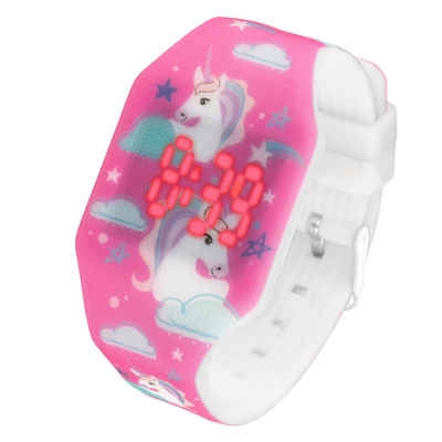 Taffstyle Quarzuhr Kinder Armbanduhr Silikon Einhorn Digital LED Uhr, Mädchen Fluoreszierend Sportuhr Kinderuhr Lernuhr Bunt Regenbogen
