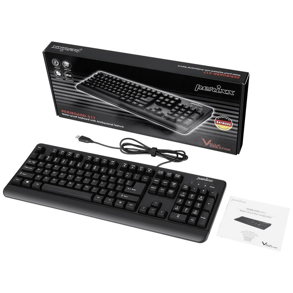 Perixx Periboard-517 USB Tastatur 11363 Tastatur (Staubgeschützt, Spritzwassergeschützt)