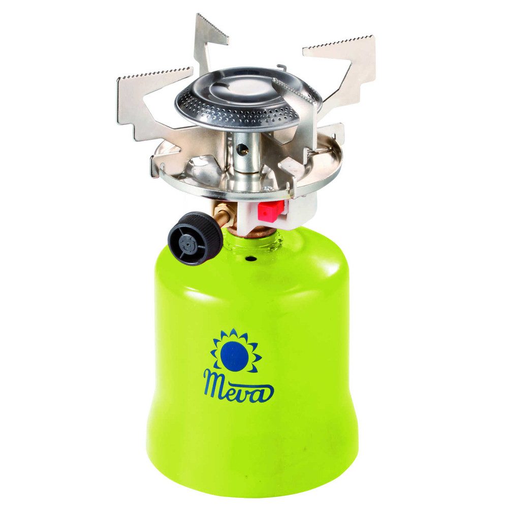 PrimeVal Gaskocher Campingkocher Stechkartuschenkocher Trekkingkocher, (Spar-Set, 1-St., 11 x 11 x 21 cm robust), Piezozündung, 1,4 kW, geringer Gasverbrauch