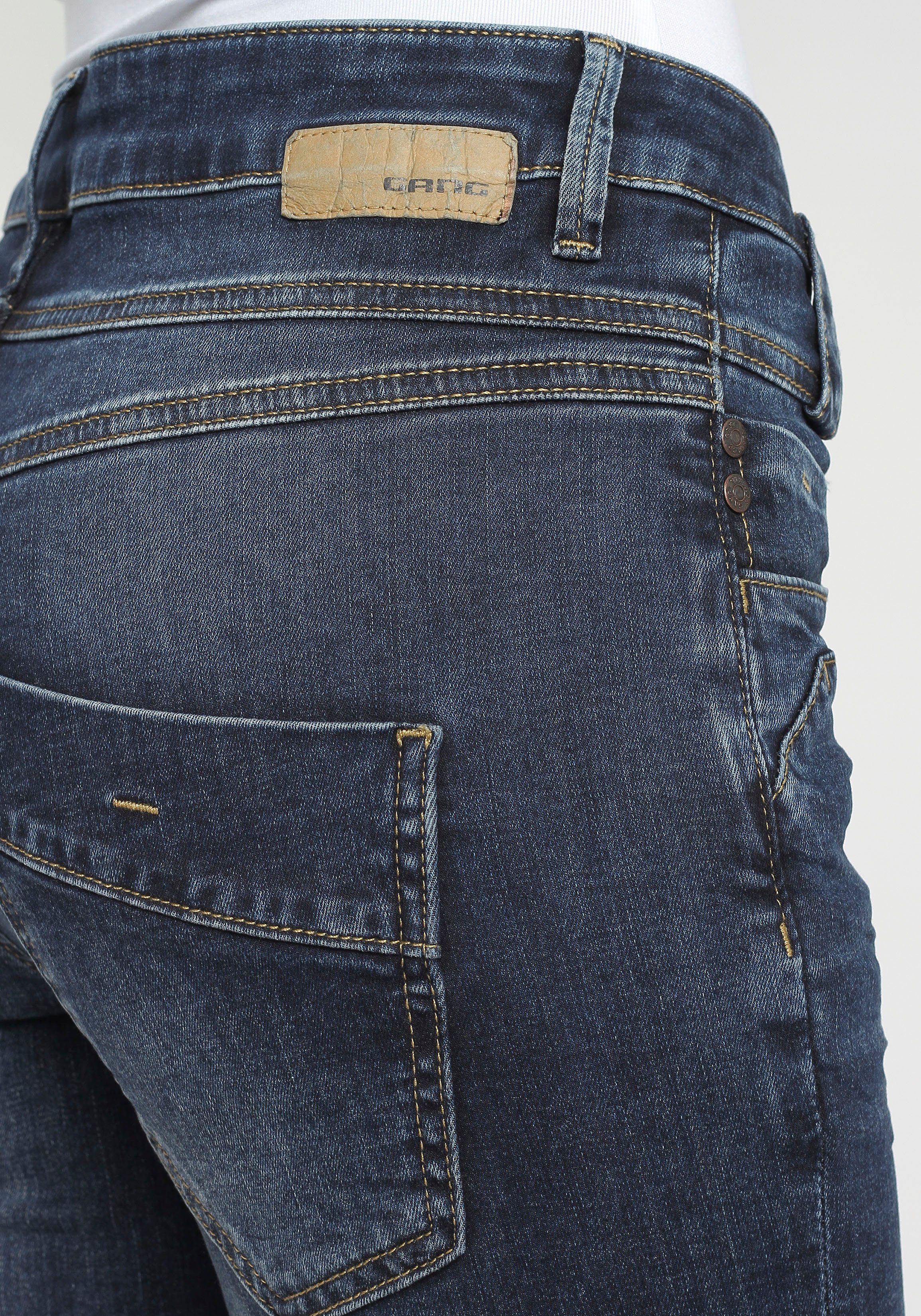 Slim-fit-Jeans dark 94CARLI GANG offener blue Knopfleiste mit