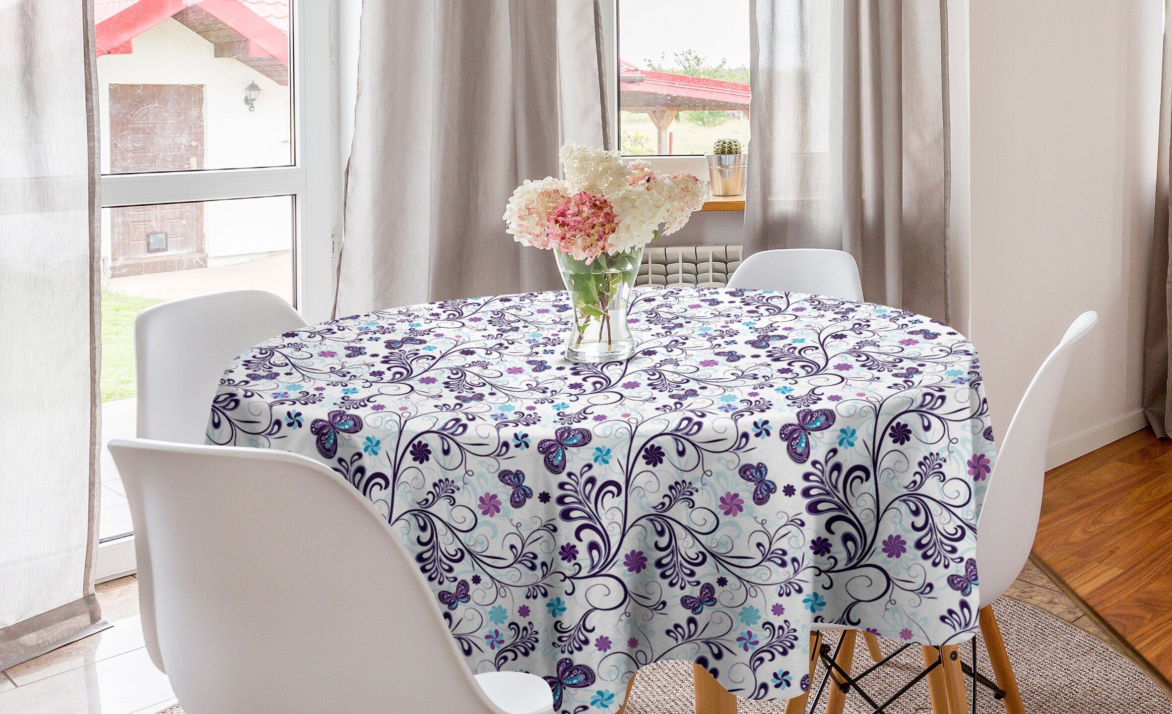 Abakuhaus Tischdecke Kreis Tischdecke Abdeckung Dekoration, und Küche Strudel Schmetterlinge Blumen Esszimmer für