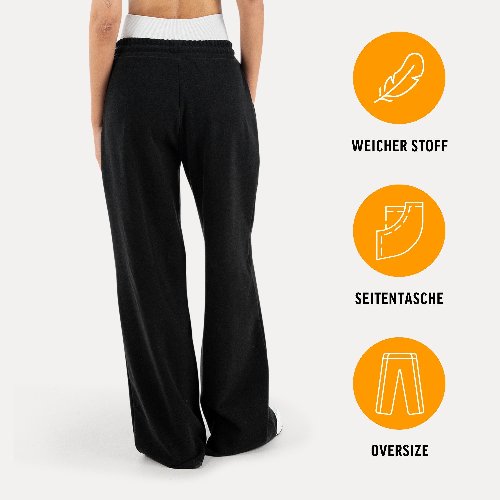 Smilodox Jogginghose Yelin, Trainingshose Damen Oversized Fit Wide-Leg mit Tunnelzug Elastischer Bund, Kordelzug, Weites Bein, Dezentes Logo, Freizeit