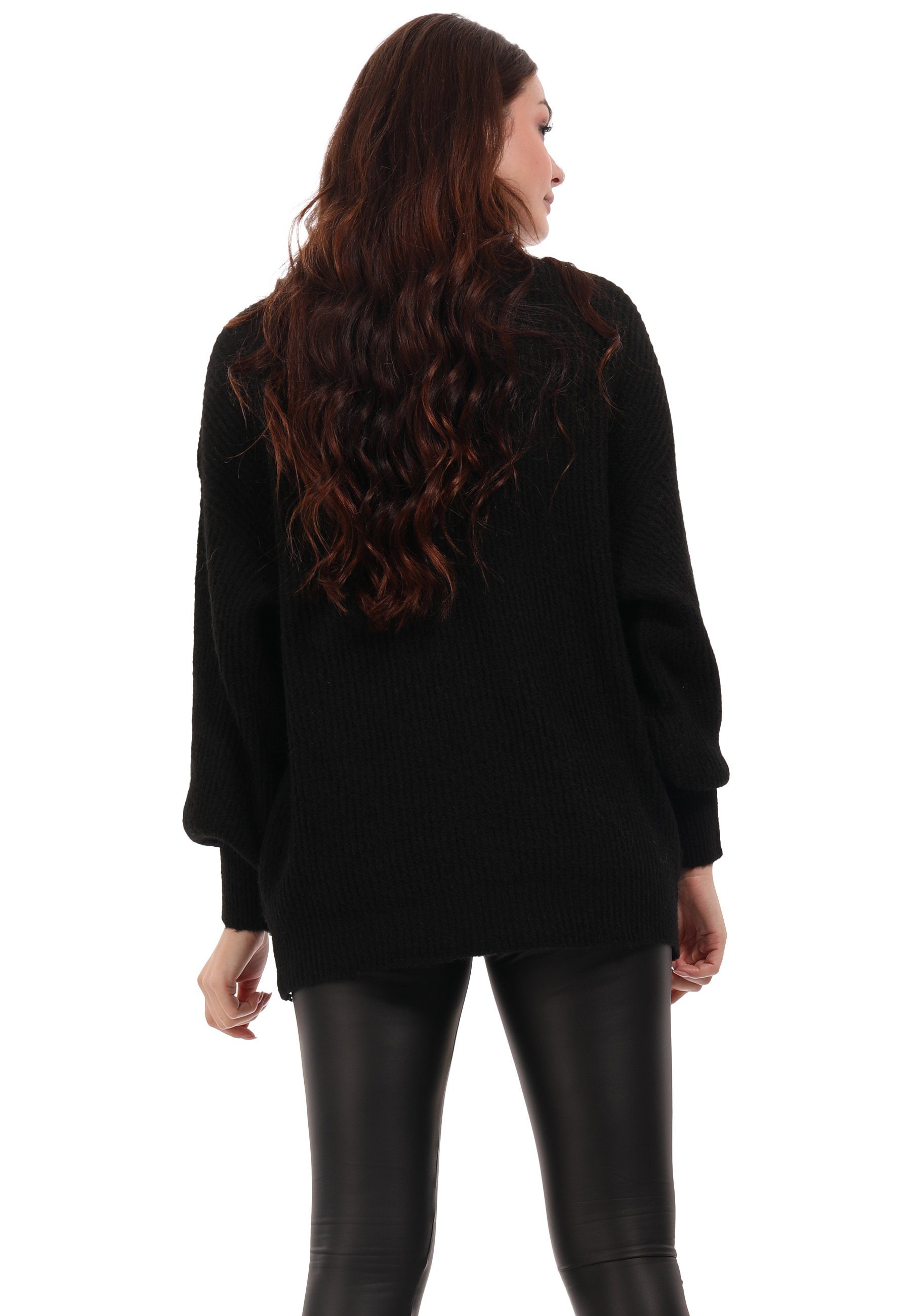 Style Casual & (1-tlg) Strickpullover Winter Oversize Pullover casual YC Fashion Damen Size mit One Rollkragen Sweater schwarz
