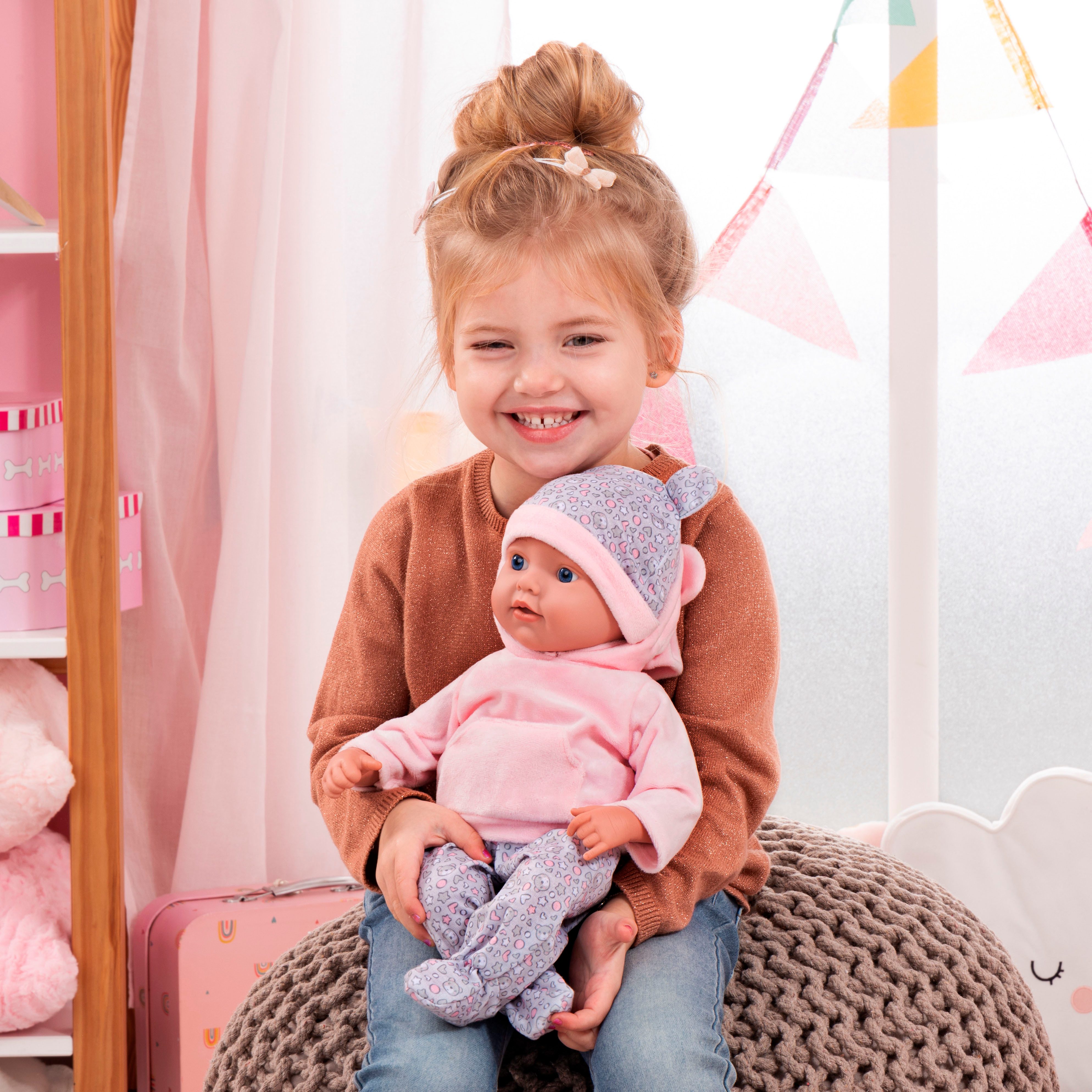 Bayer Babypuppe Reborn Baby, 38 cm Bärenmuster (4-tlg)