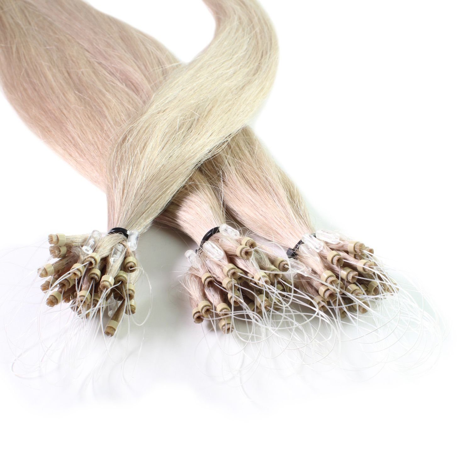hair2heart Echthaar-Extension Microring Loops - glatt #10/1 Hell-Lichtblond Asch 0.5g 60cm