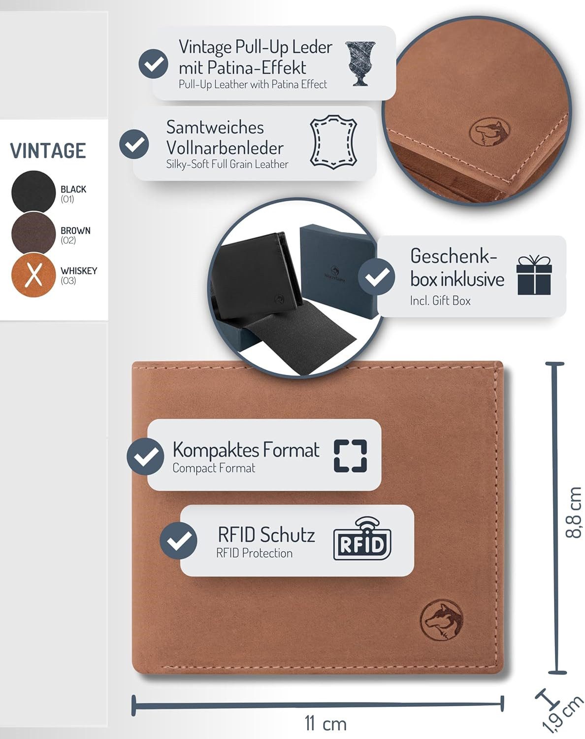 Wolfstrøm Geldbörse Portemonnaie Querformat 'Nørge Classic' günstig online kaufen
