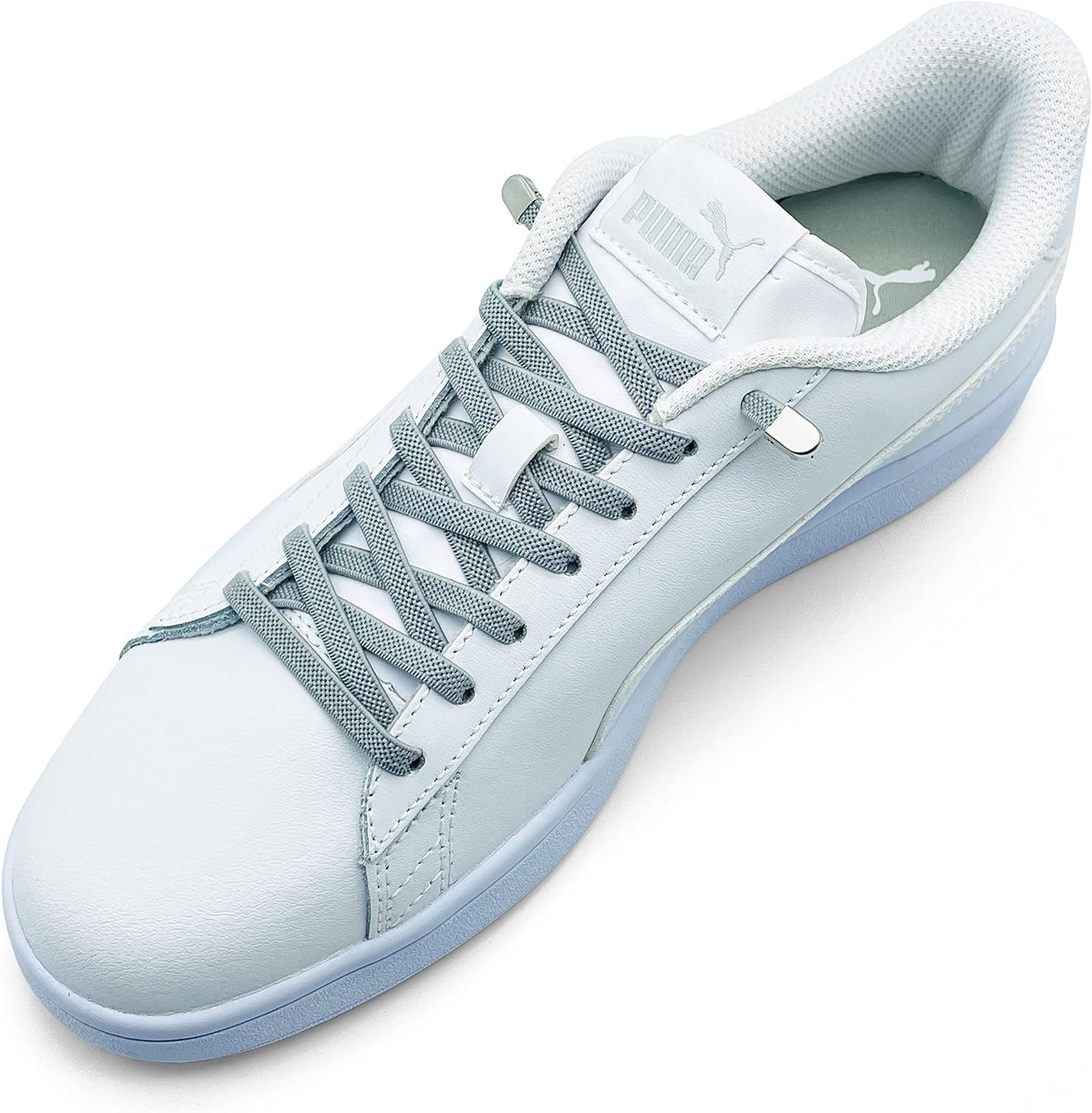 ELANOX Schnürsenkel 4 Stück für 2 Paar Schuhe elastische Schnürsenkel mit Clips, inkl. Enden (Clips) - 8 St. in silber grau