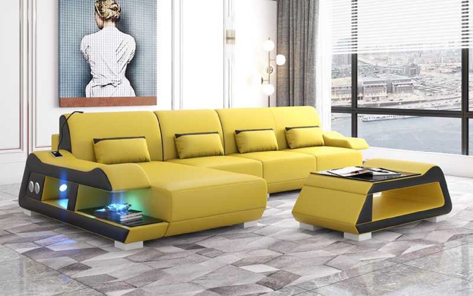 JVmoebel Ecksofa Ecksofa Moderne Couchen, Eckgarnitur 3 Europe Gelb Couch in Teile, L Sofa Ledersofa Form Luxus Made