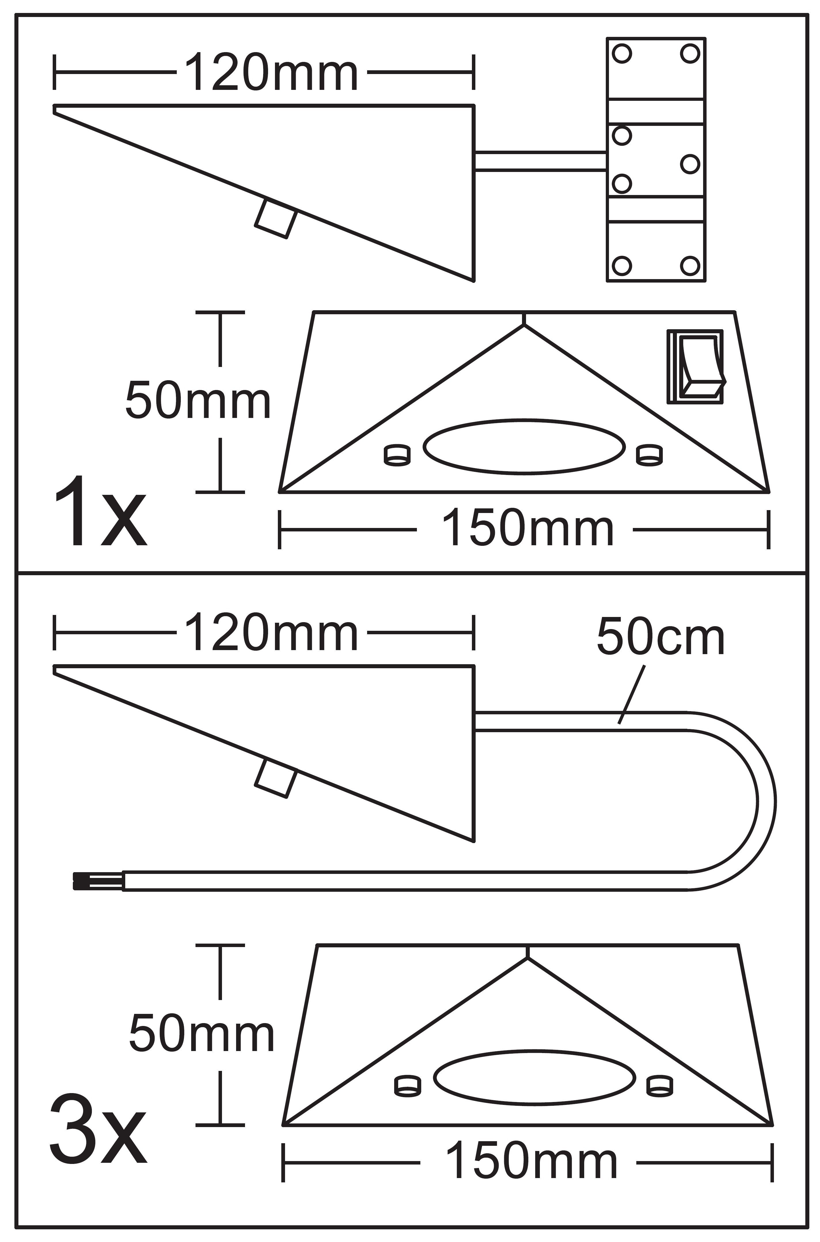 TRANGO LED Unterbauleuchte, 4er Set 6740-45 LED-Küchenunterbauleuchte aus Edelstahl in Matt-Schwarz *COOK* LED Einbauleuchte - Einbaustrahler inkl. 4x 4,8 Watt LED Modul 3000K warmweiß - direkt 230 Volt - beliebig erweiterbar, Schalter - Dreieckleuchte – Schrankleuchte